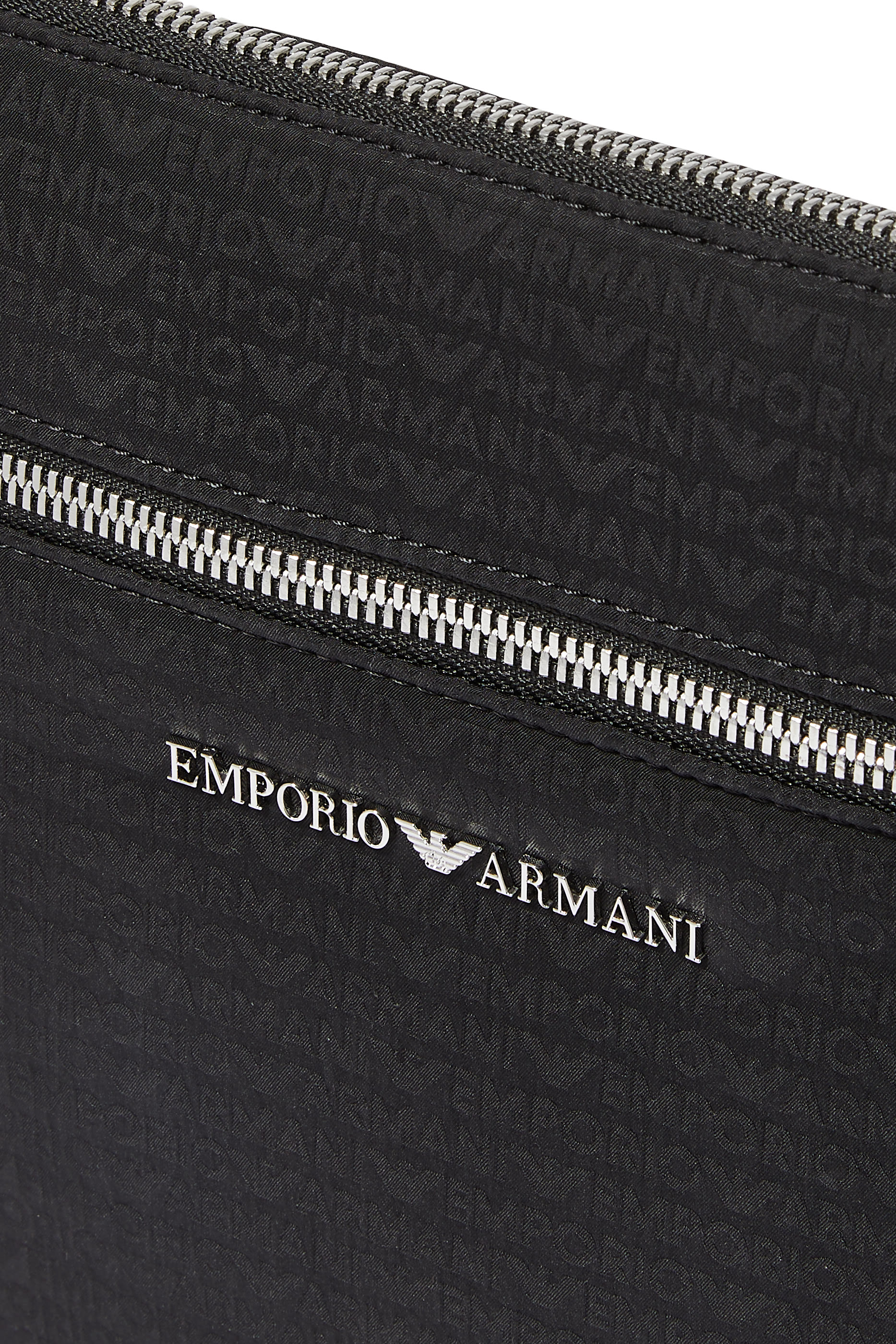 Flat Shoulder Bag in Nylon with All-Over Jacquard Logo Lettering