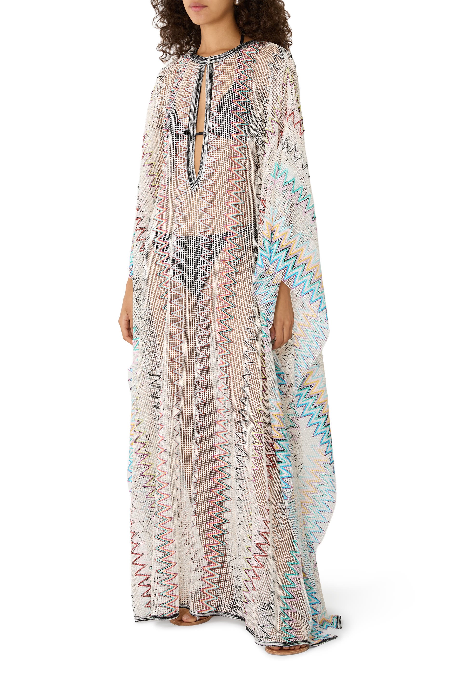  Mare Chevron Net Plunge Maxi Kaftan