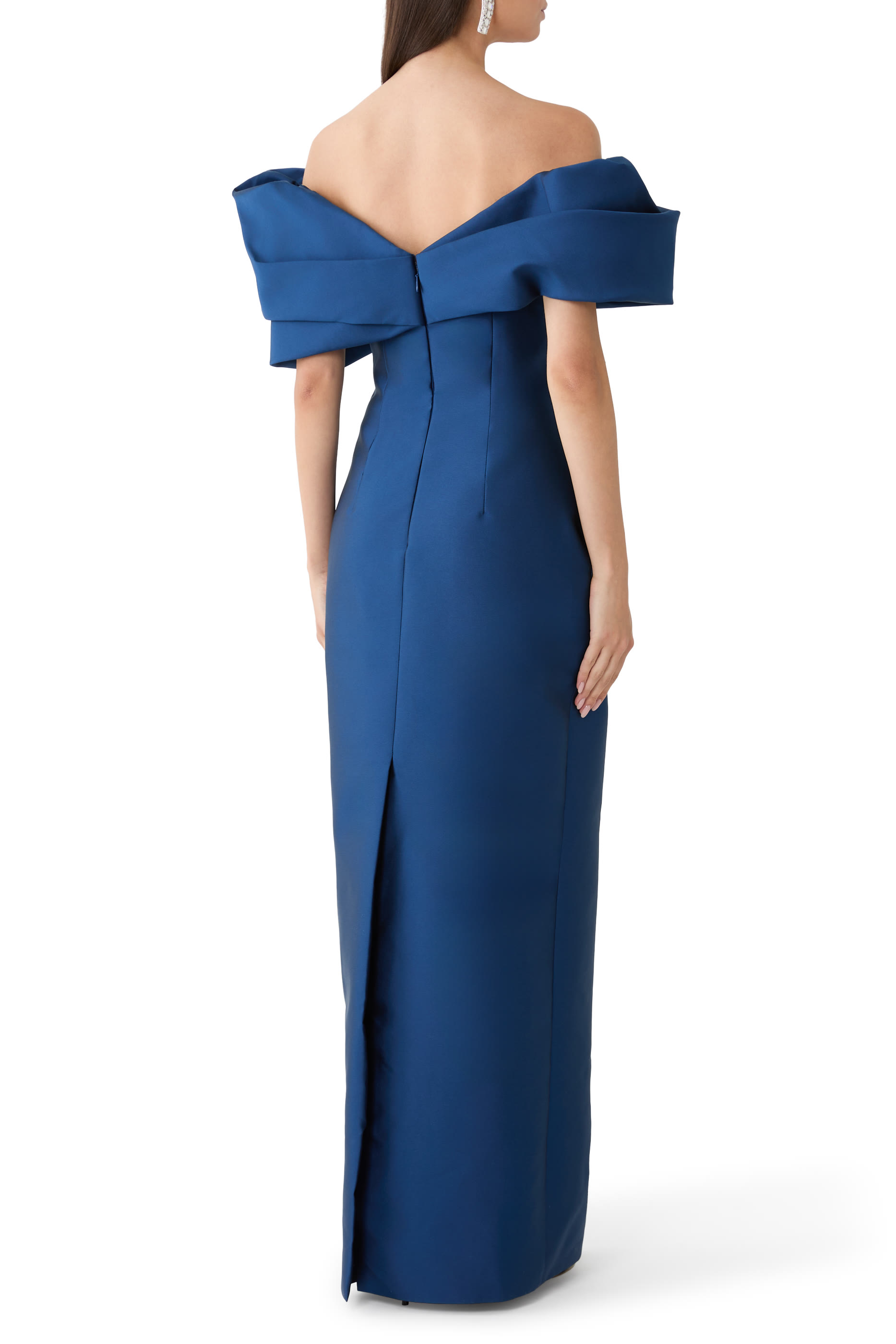 Asymmetric Draped Column Gown