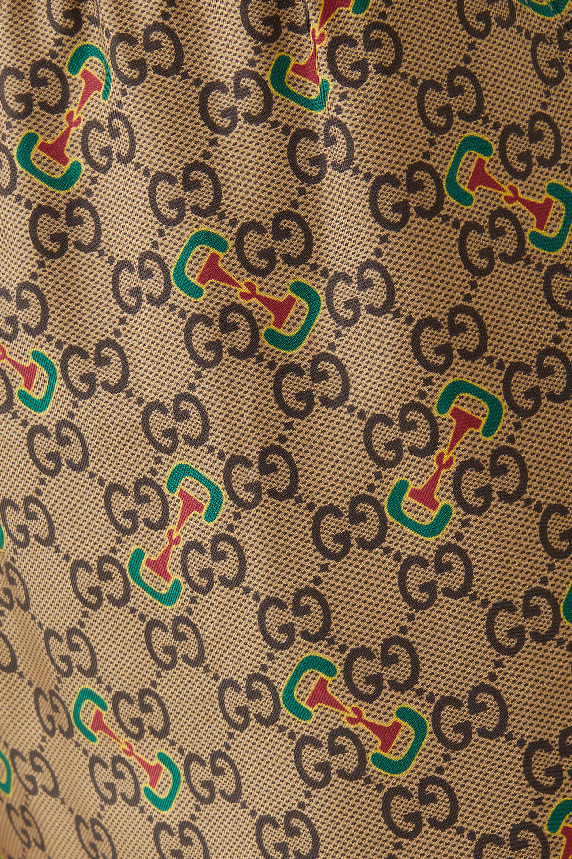 GG Horsebit Print Silk Twill Shorts