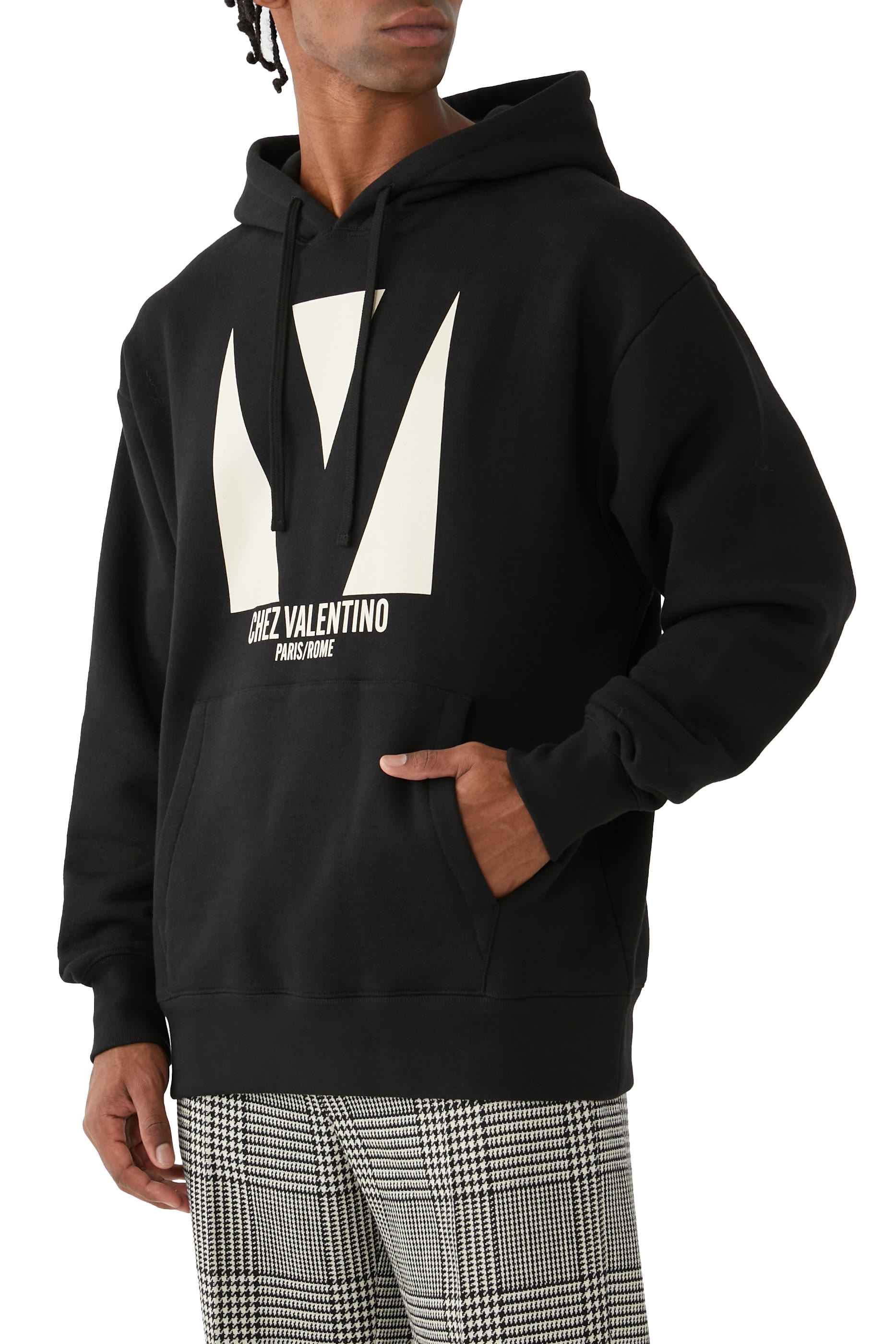 Chez Valentino Print Cotton Hooded Sweatshirt