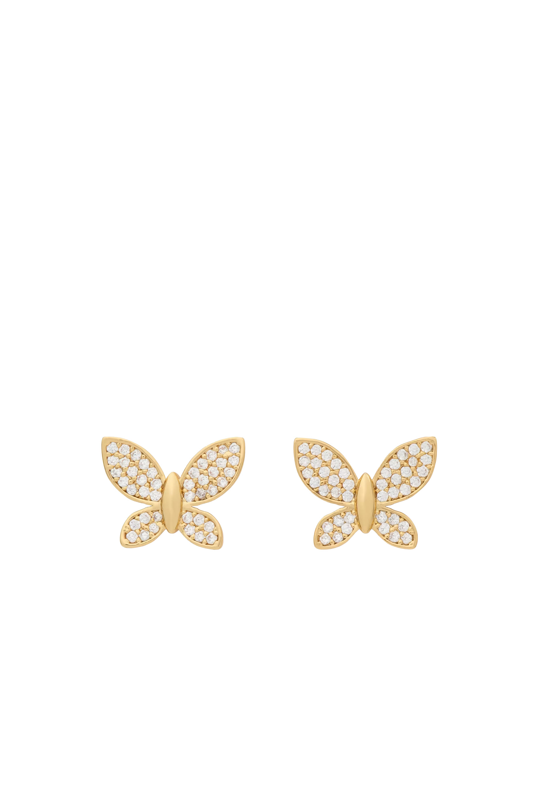 Lucky Charm Pav&eacute; Butterfly Studs, Plated Metal & Cubic Zirconia, Surgical Steel Posts