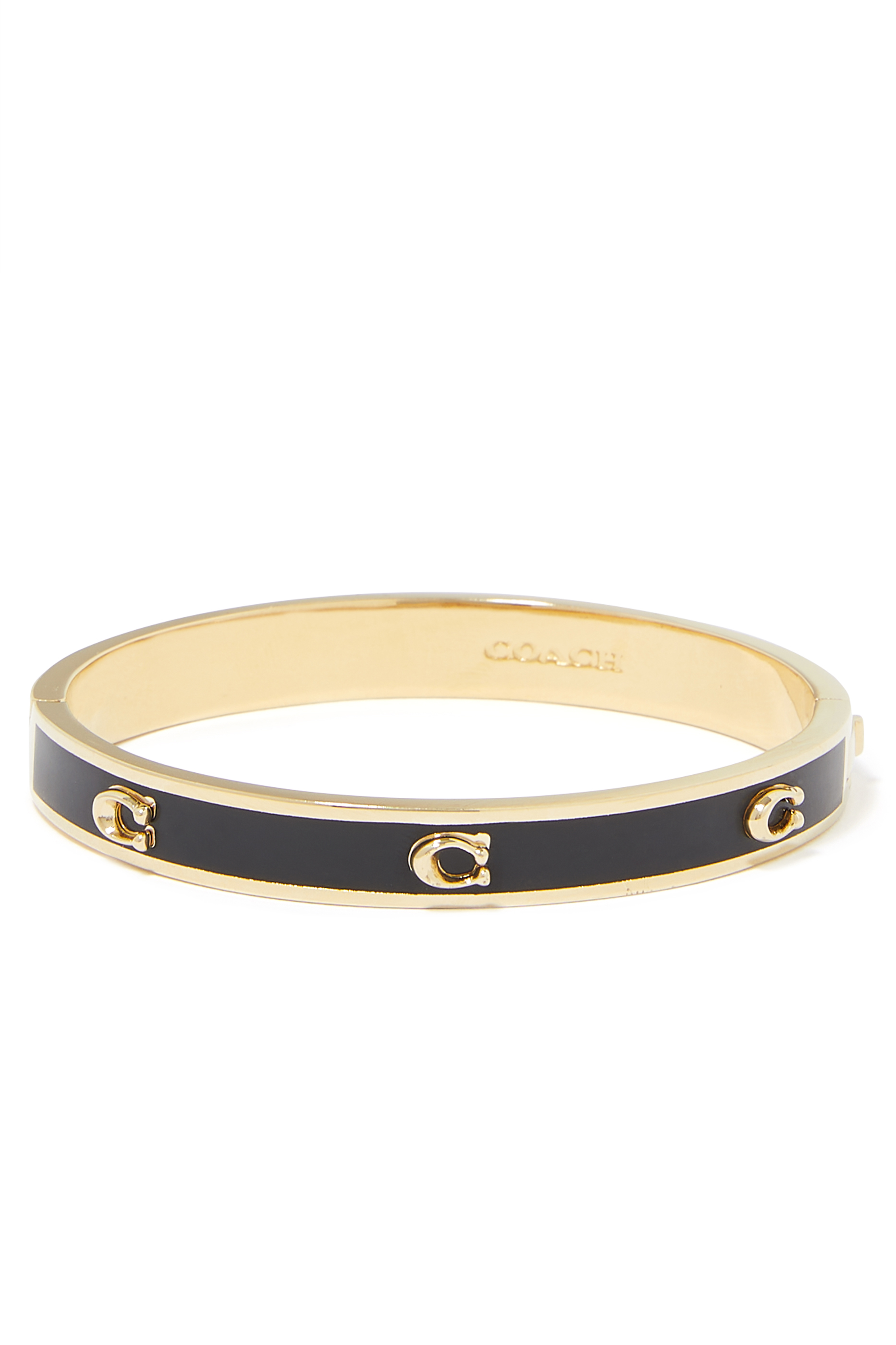 Pegged Signature C Enamel Hinged Bangle Bracelet