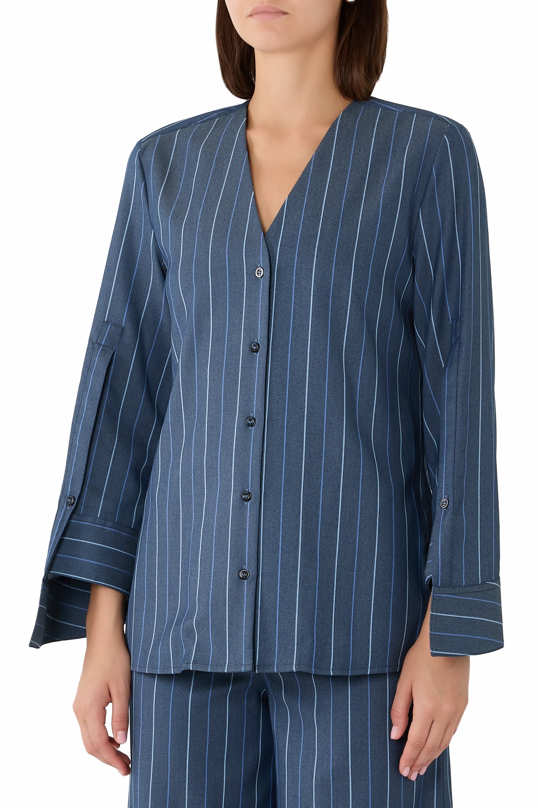 Striped Long Sleeves V-Neck Shirt