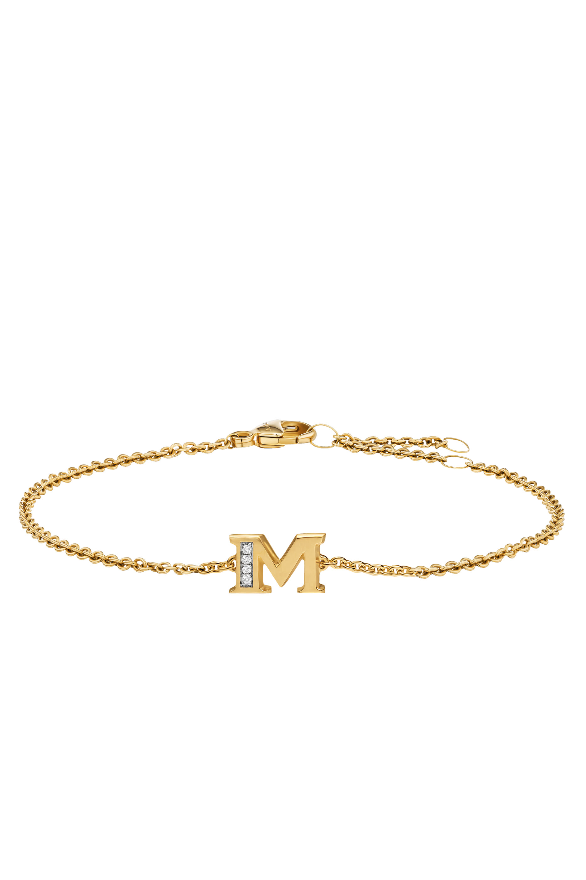 Petite Pavé M Initial Chain Bracelet, 18k Yellow Gold & Diamonds