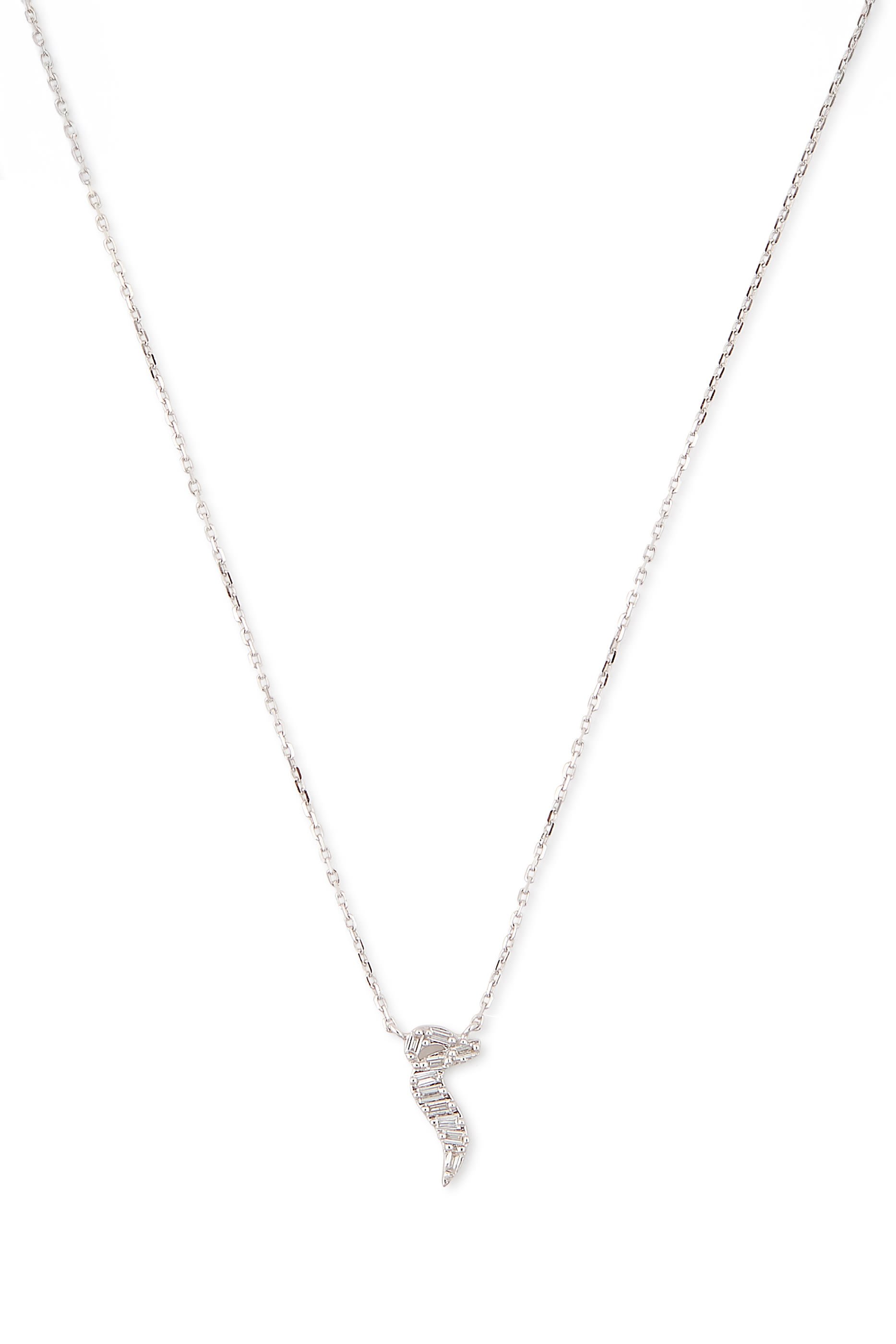 Oula Baguette Diamond Letter Chain Pendant, 18k White Gold & Diamonds