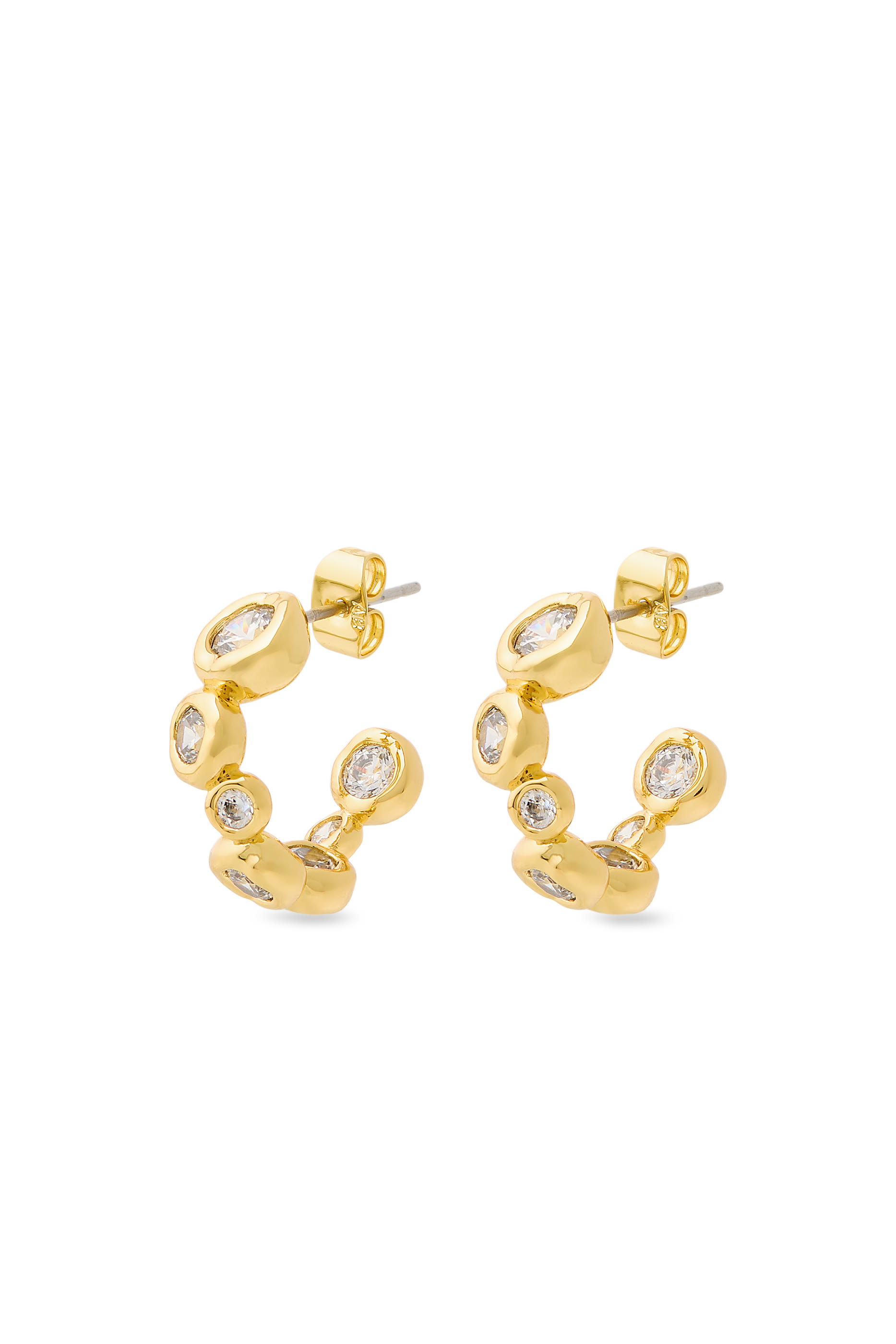 Asterales Small Hoop Earrings, 14k Gold Plated Brass & Cubic Zirconia