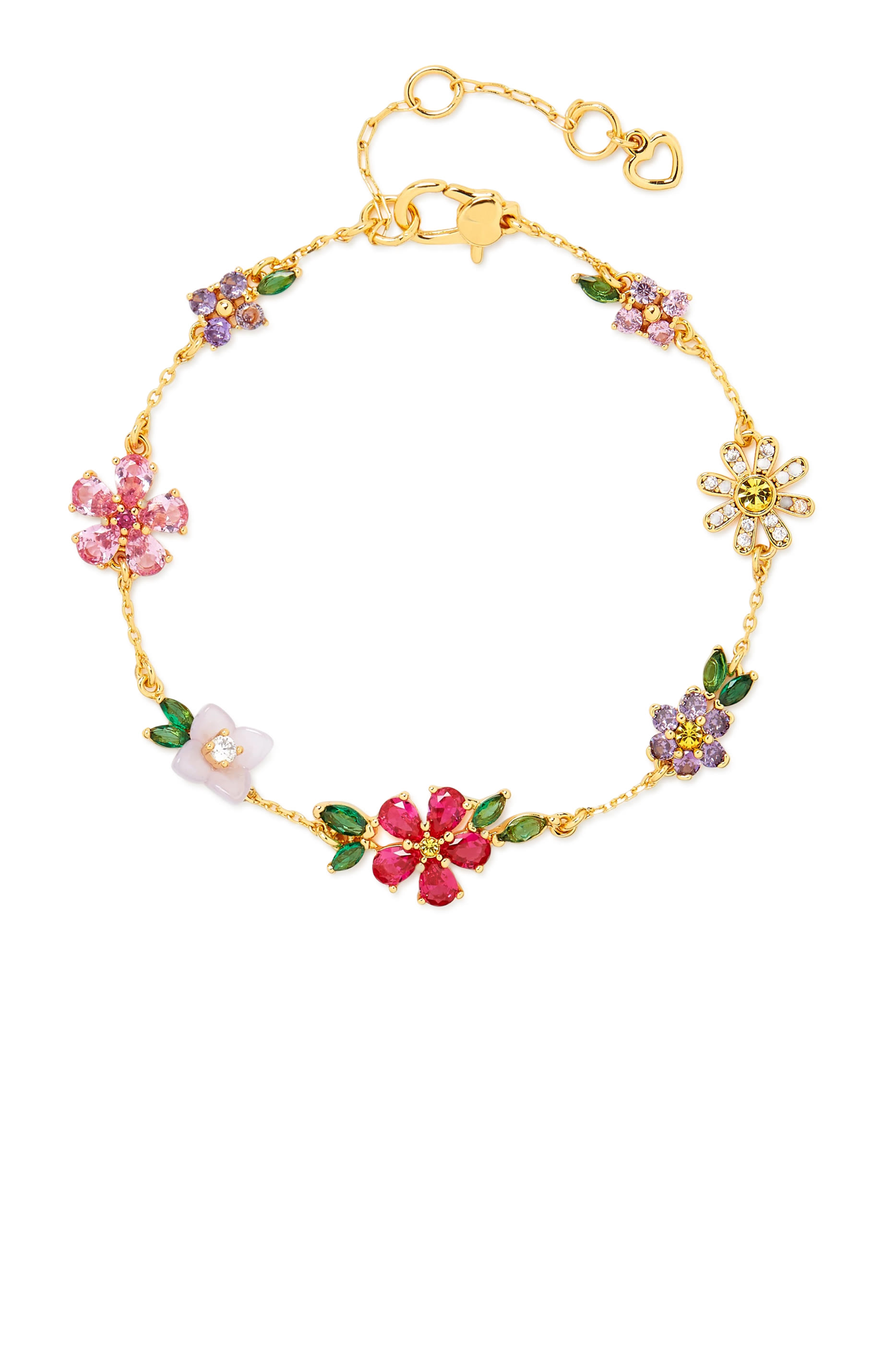 Busting Blooms Bracelet, Brass & Cubic Zirconia, Czech Glass Stone, Resin