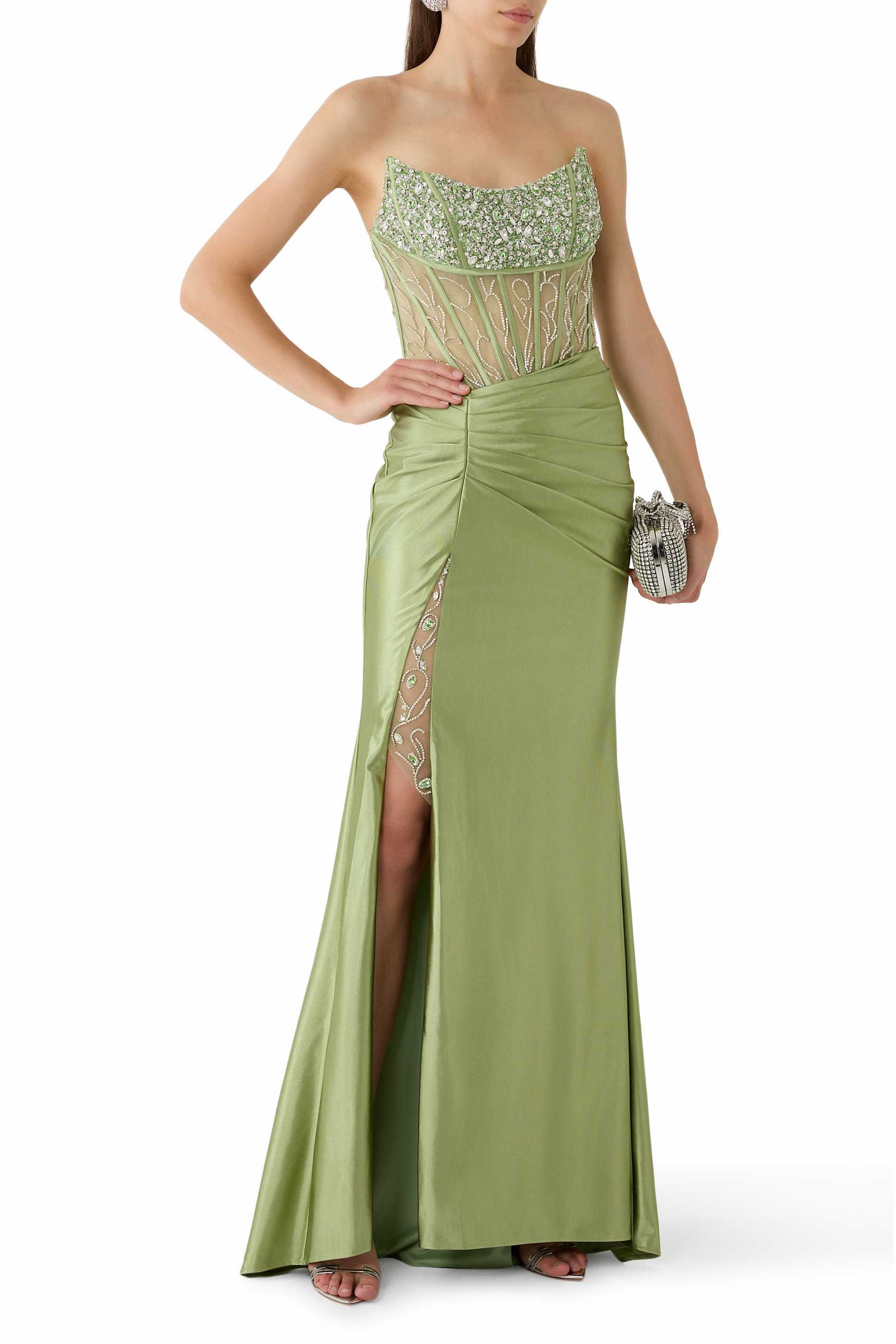 Crystal-Embellished Evening Dress