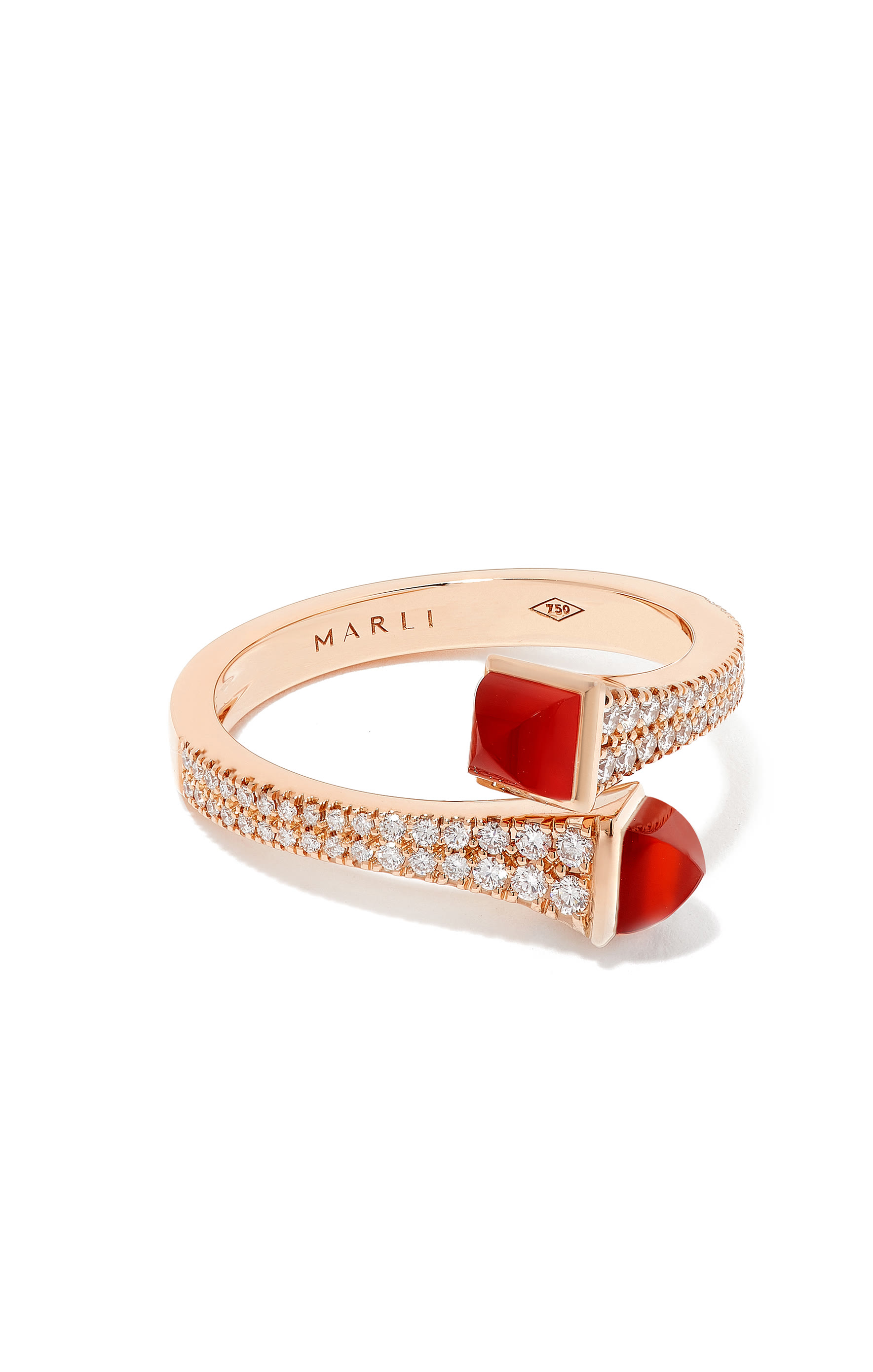 Cleo Slim Ring, 18k Rose Gold Red Coral & Diamonds