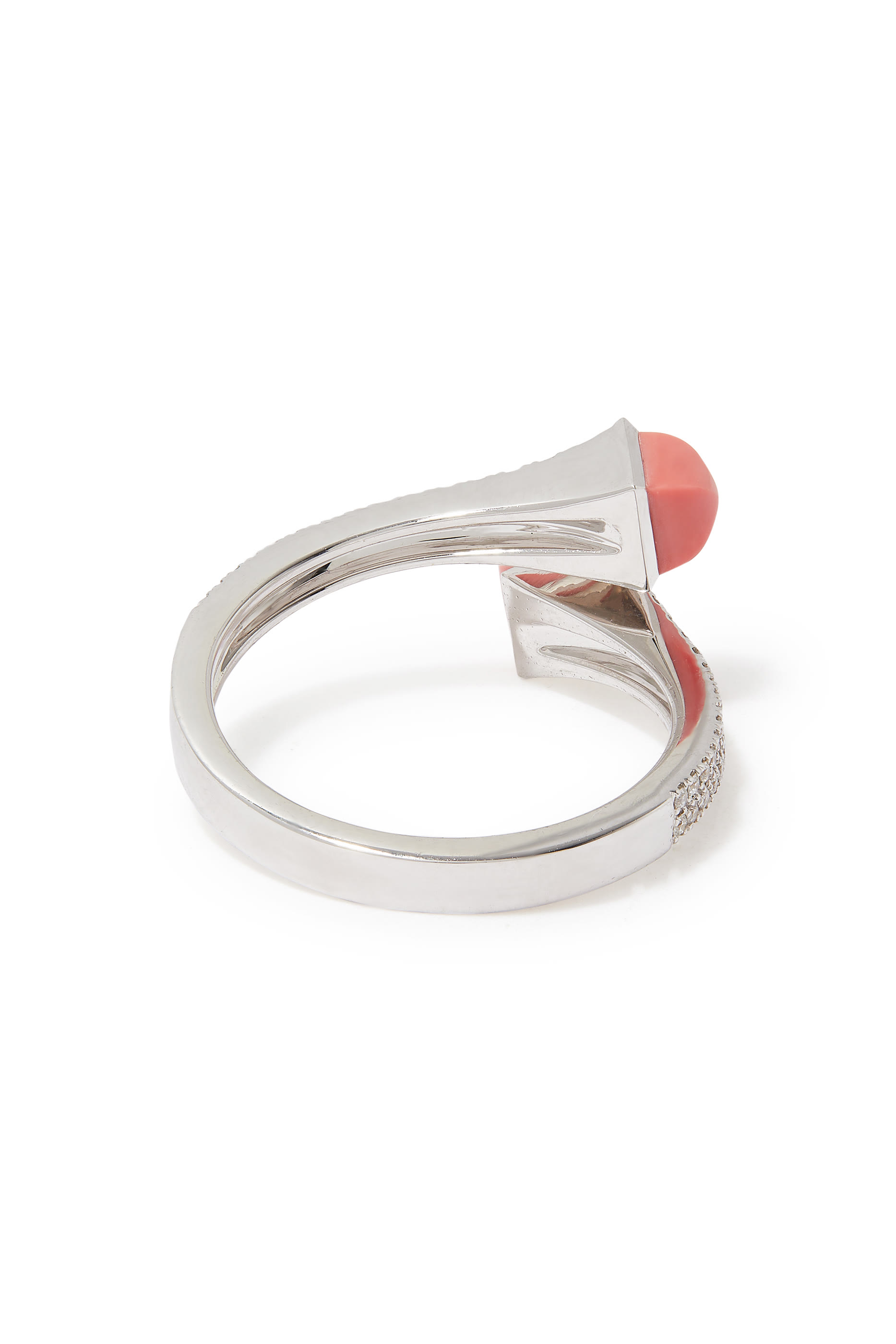 Cleo Slim Ring, 18k White Gold with  Pink Coral & Diamonds
