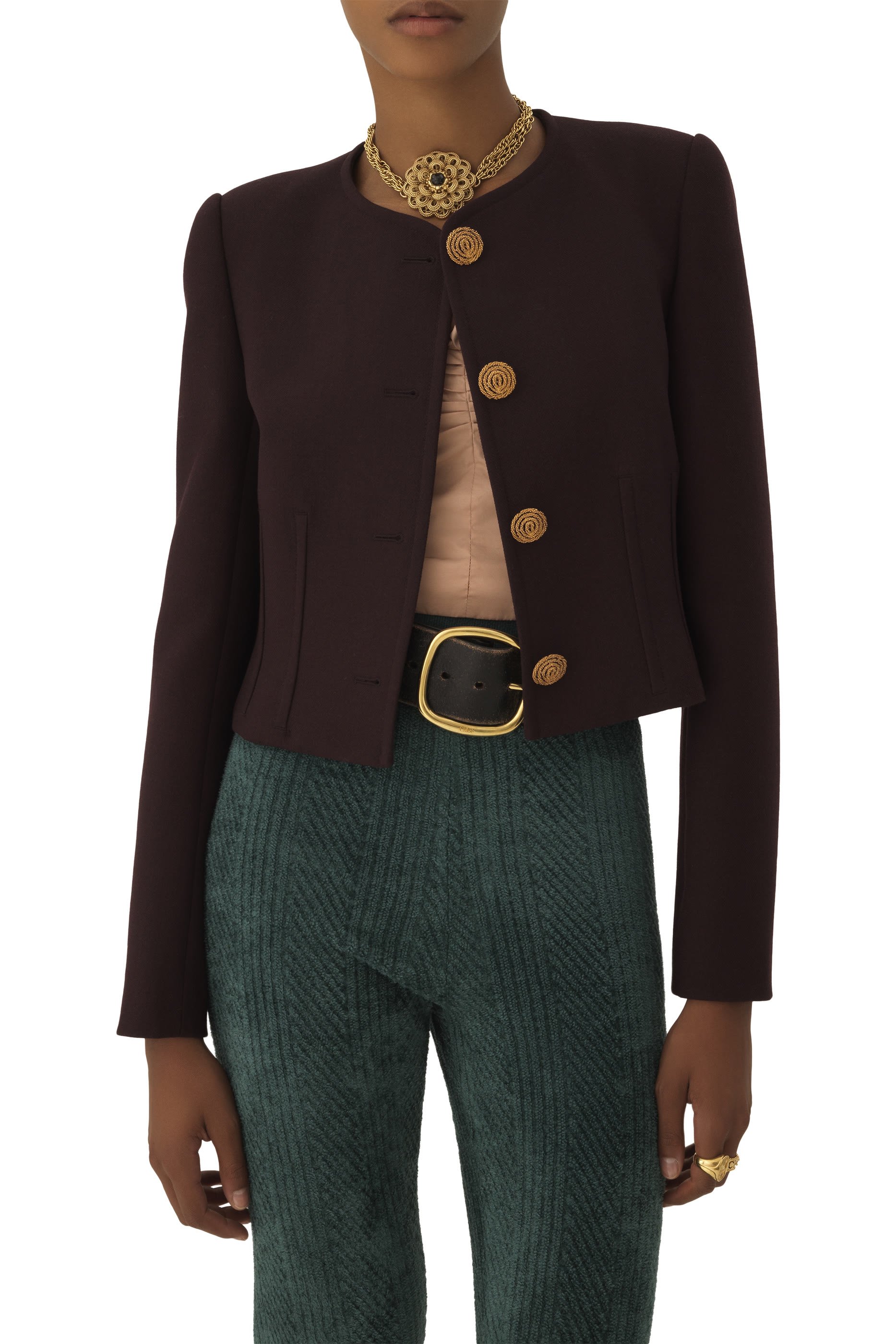 Collarless Crop Jacket