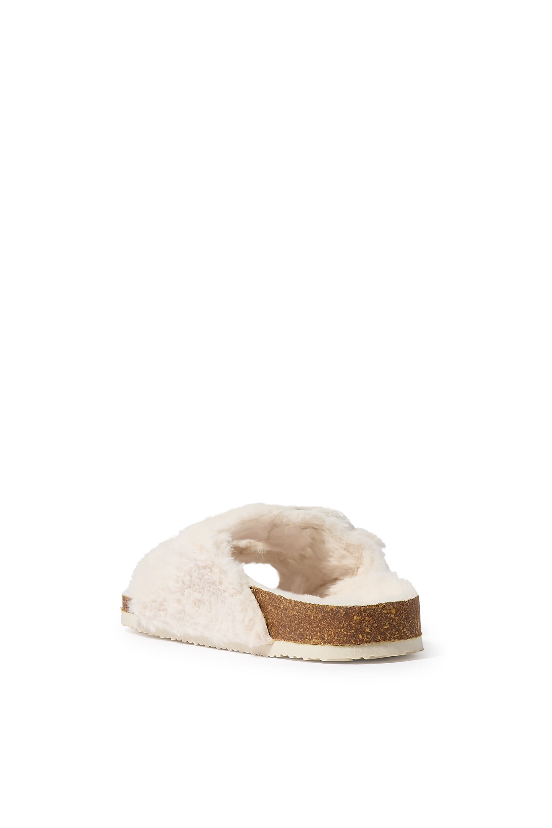 Faux Fur Buckle Cork Slider Slippers