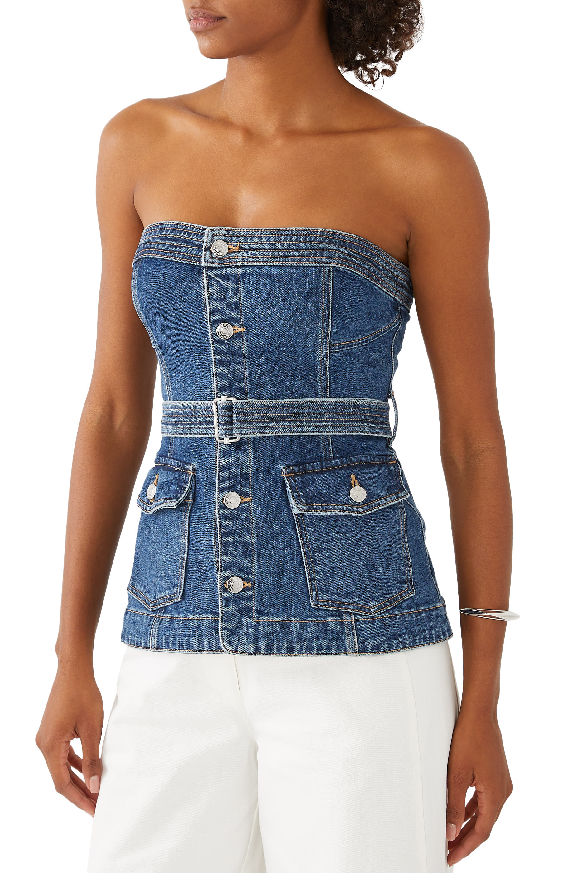 Cyan Belted Bustier Top