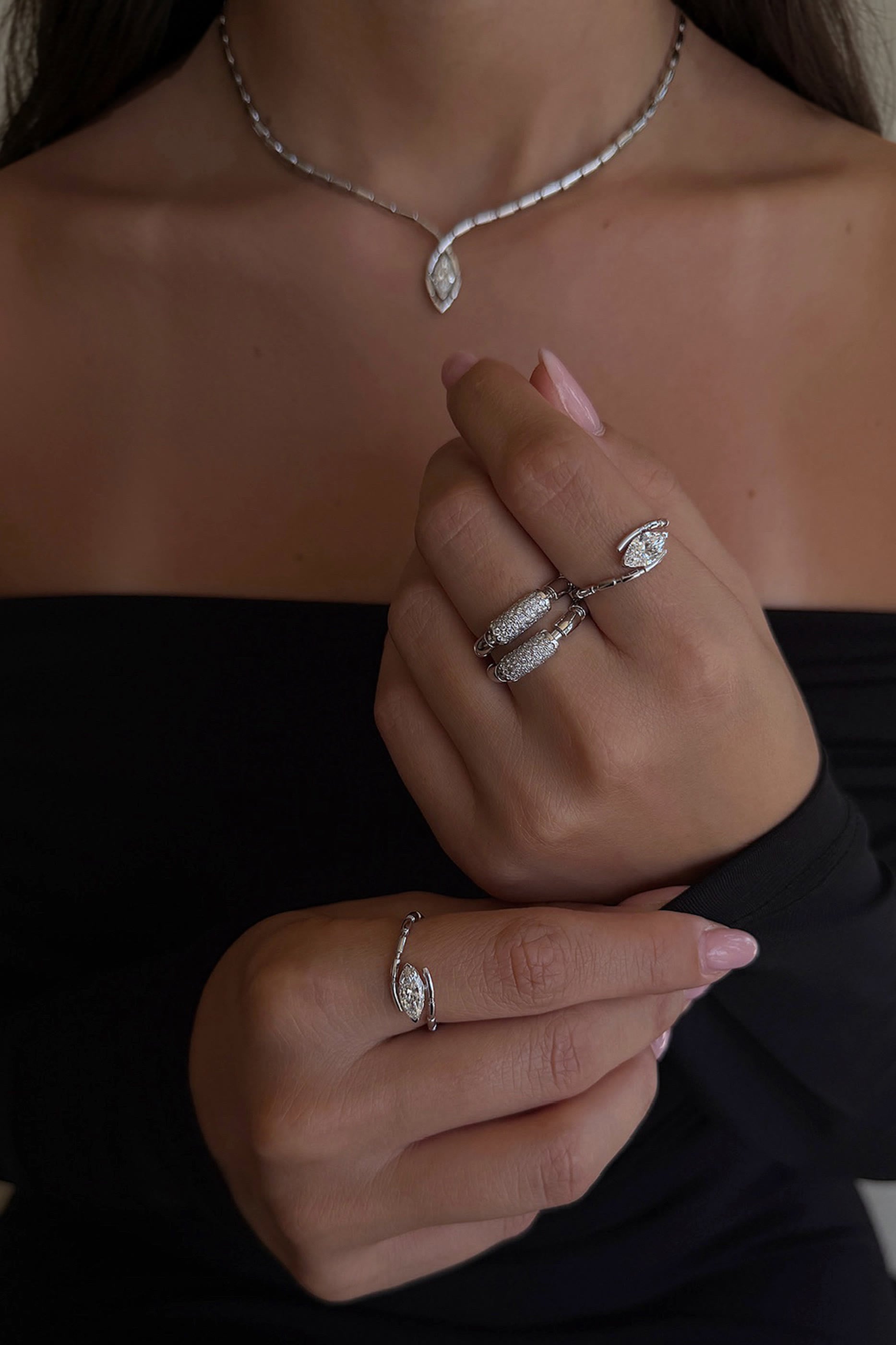 The Nile Iteru Ring, 18k White Gold & Diamonds