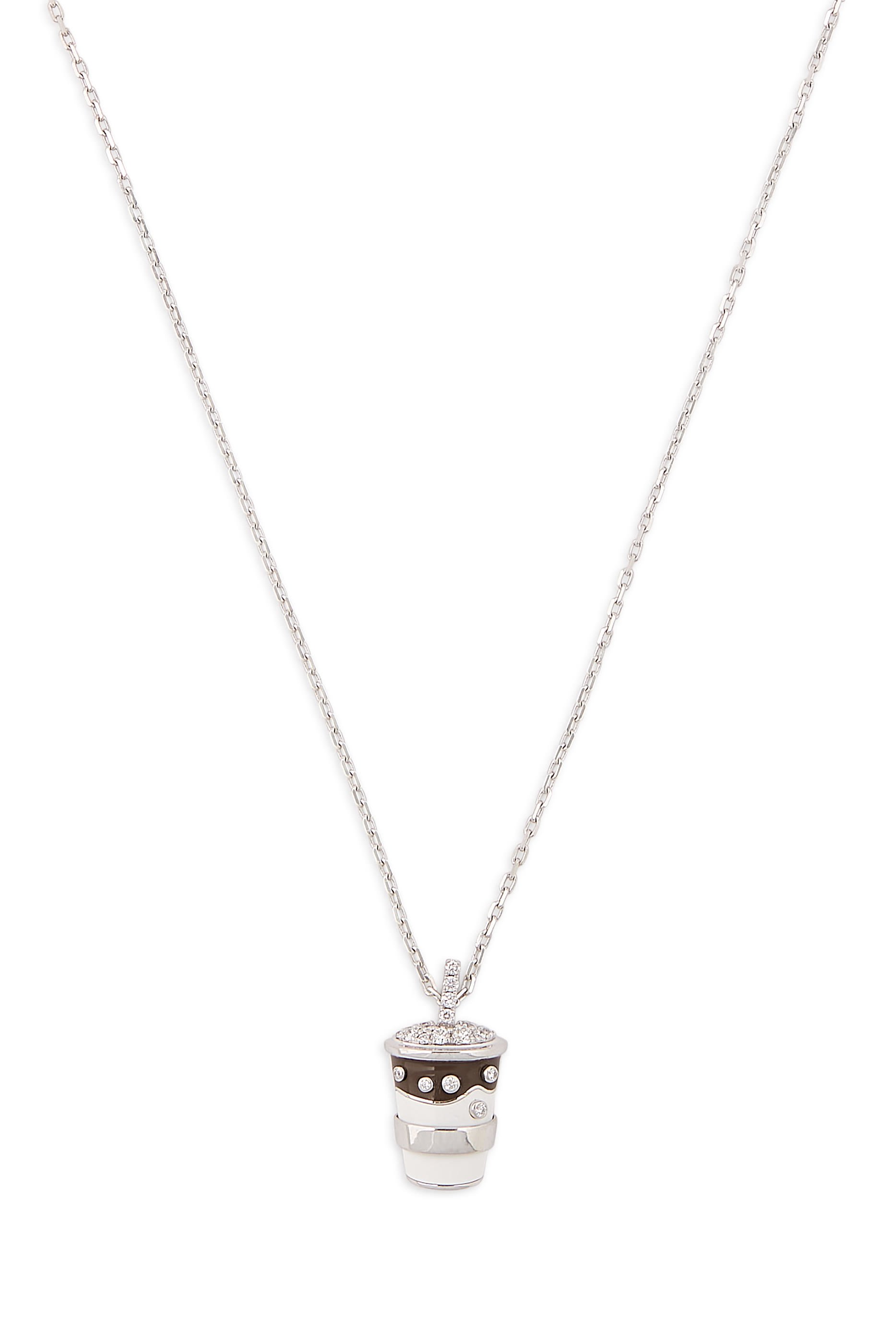 Coffee Necklace, 18k White Gold & Diamonds