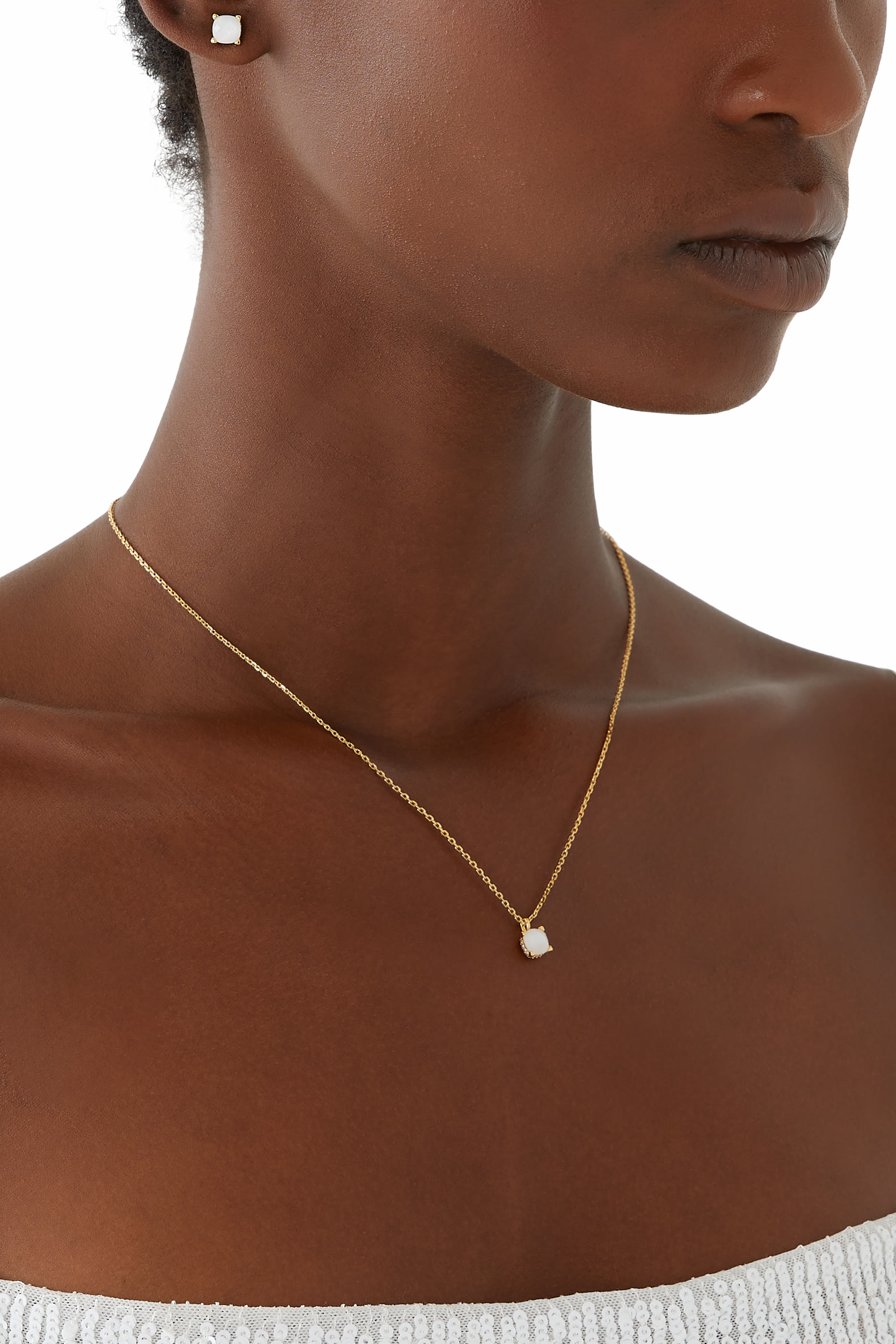 Little Luxuries Square Pendant, Plated Metal & Cubic Zirconia, Glass Stone