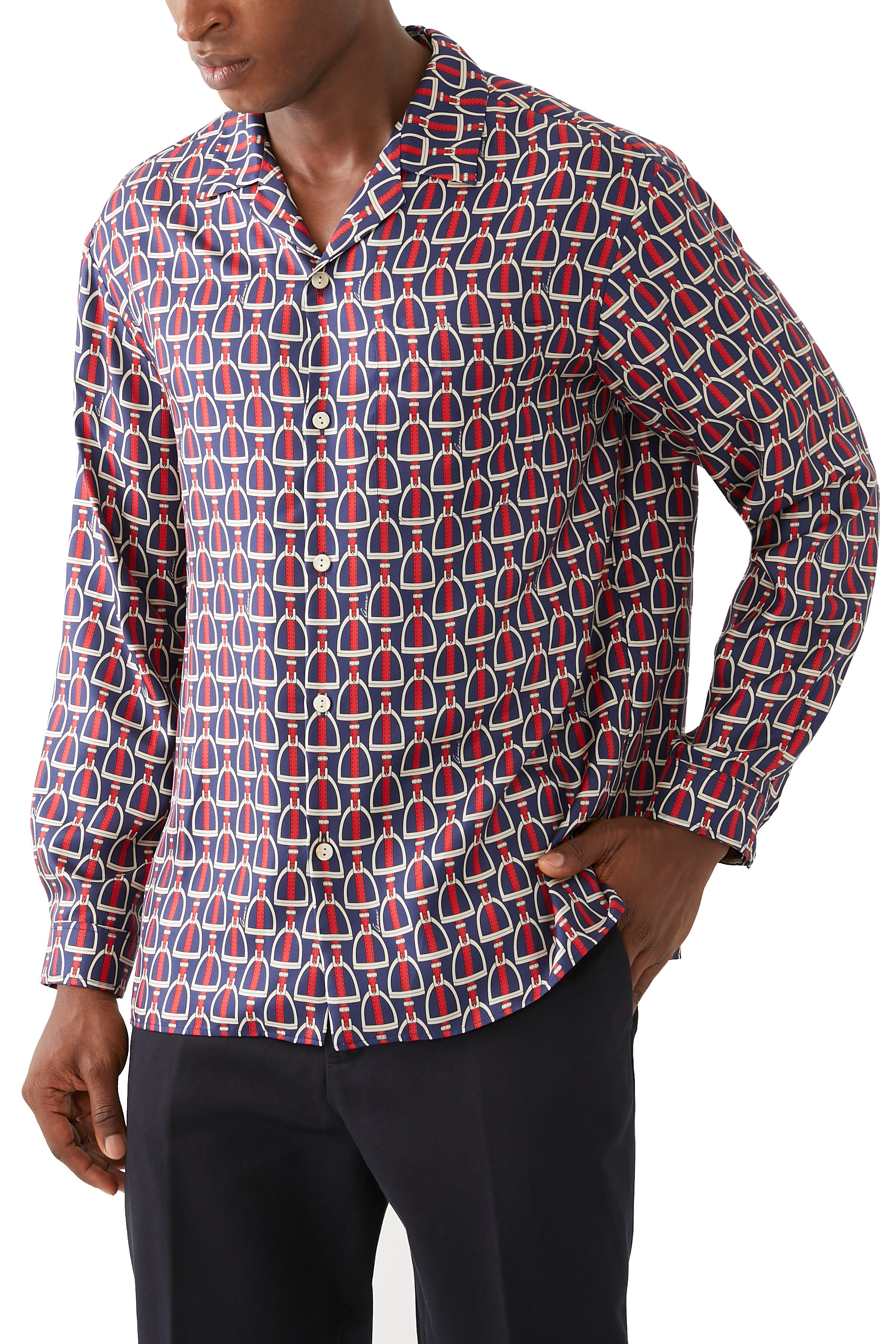 Horsebit Print Silk Shirt