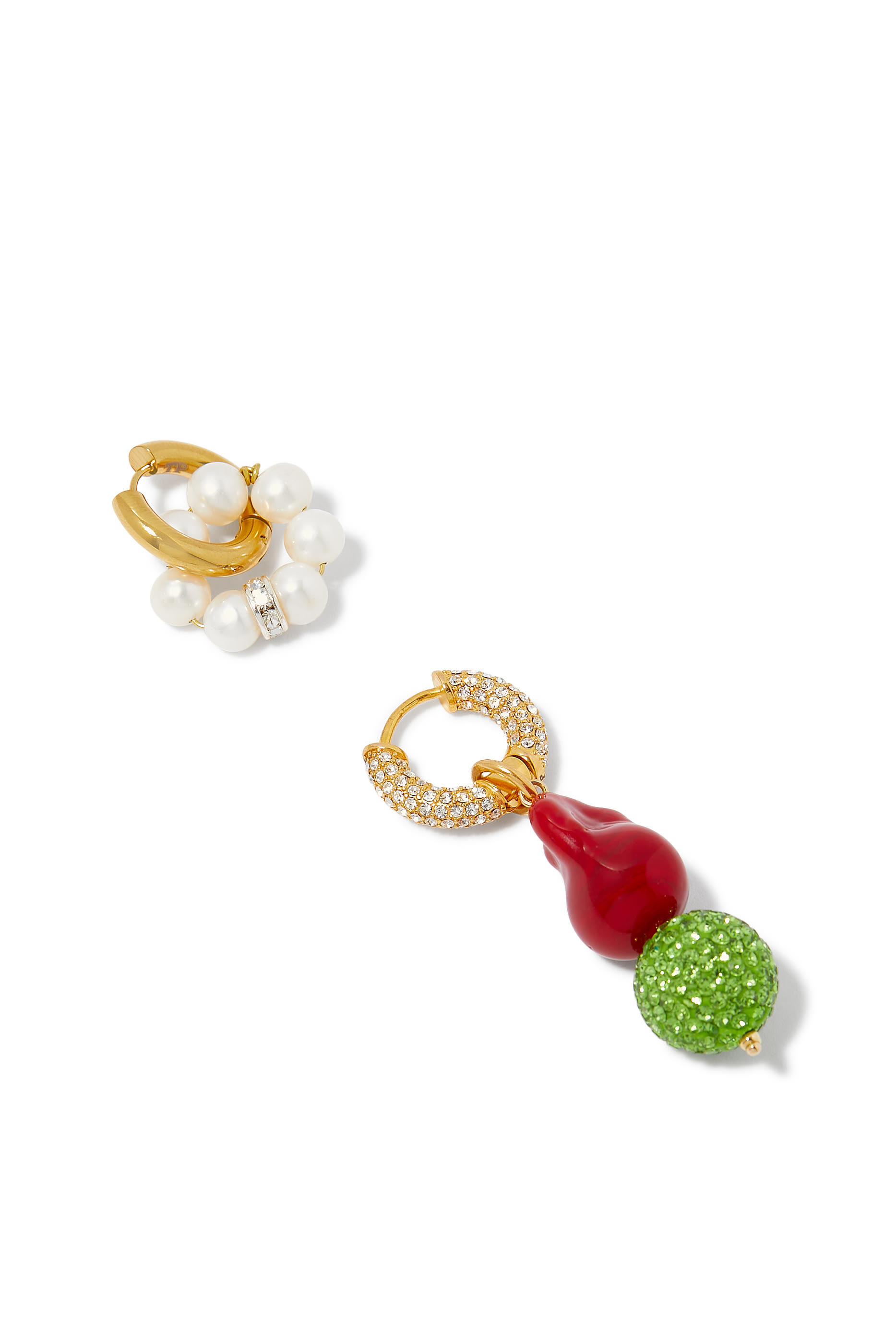 Mix-and-Match Huggie Earrings, 24k Gold-Plated Brass & Pearls