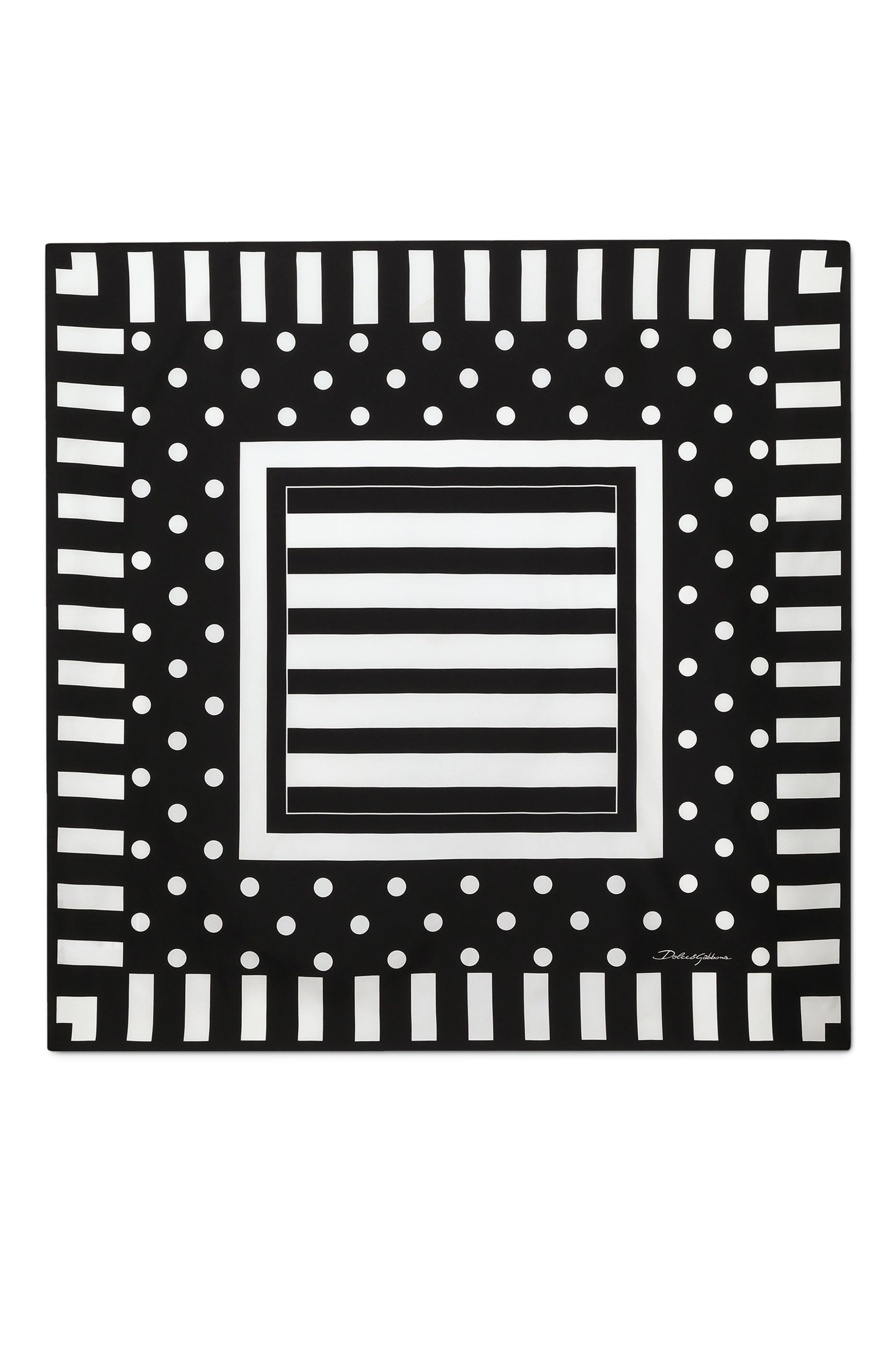 Silk Twill Scarf with Polka-Dot and Striped Print