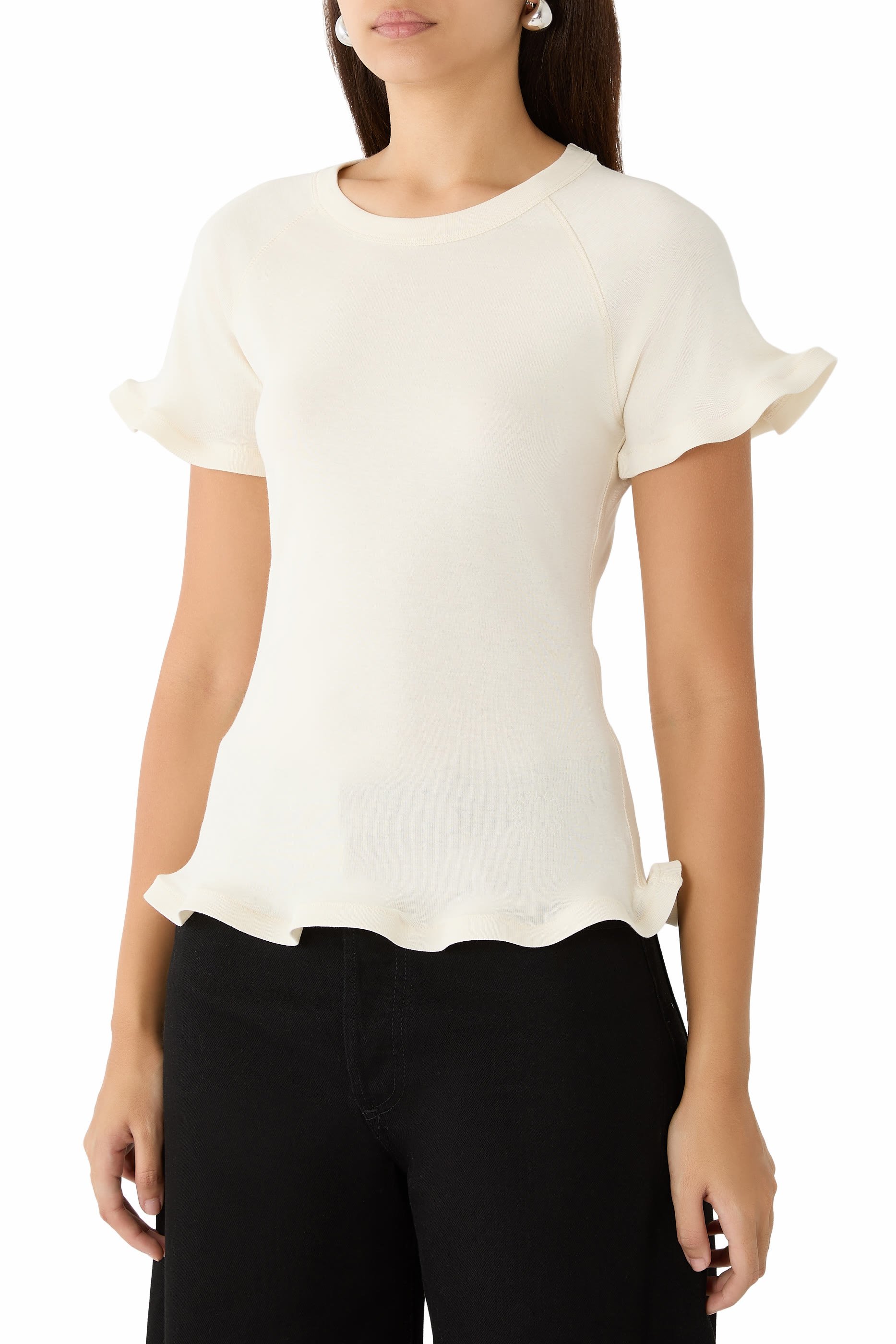 Frilled Hem Ribbed T-Shirt