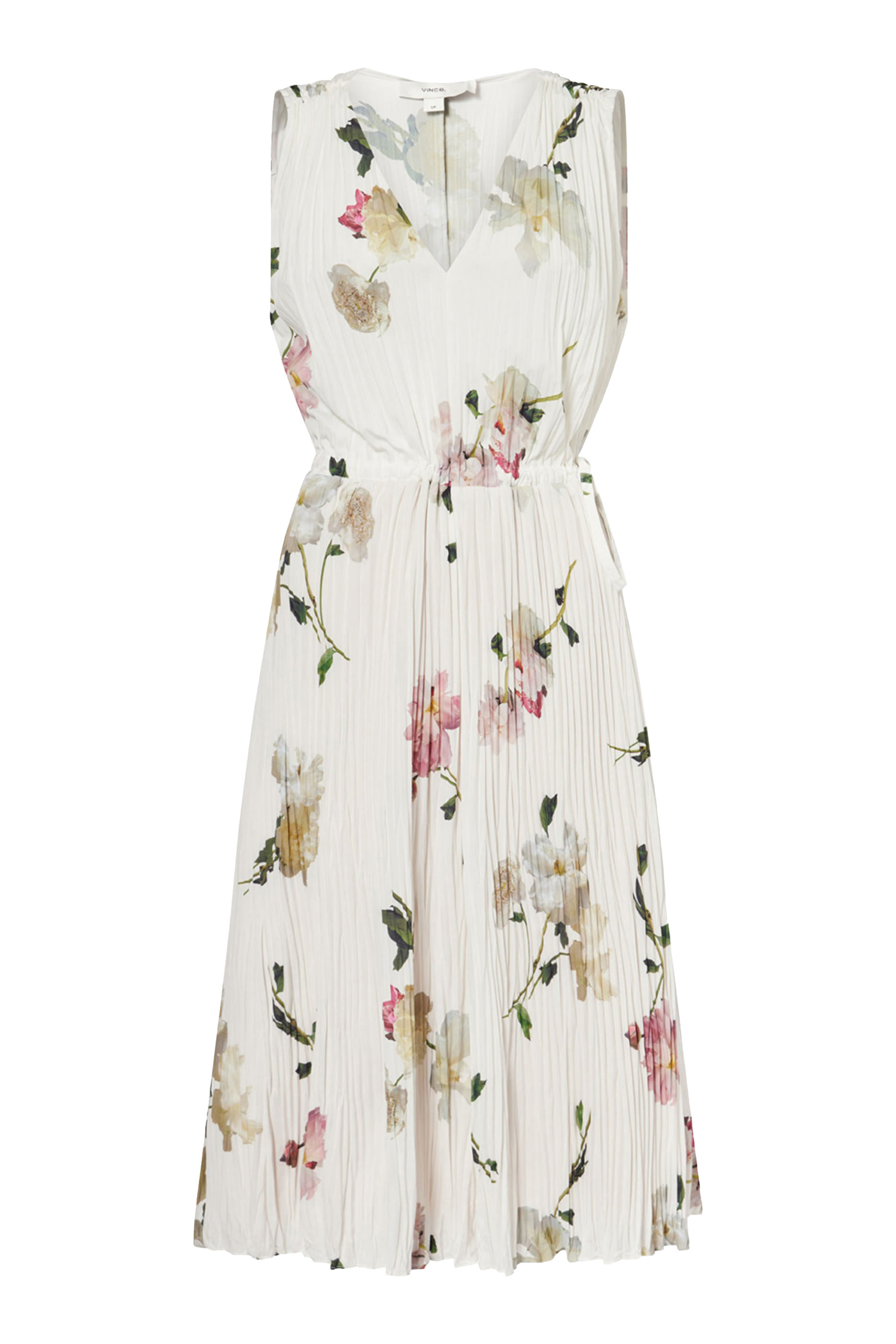 Wilted Peony Pleated V-Neck Dress