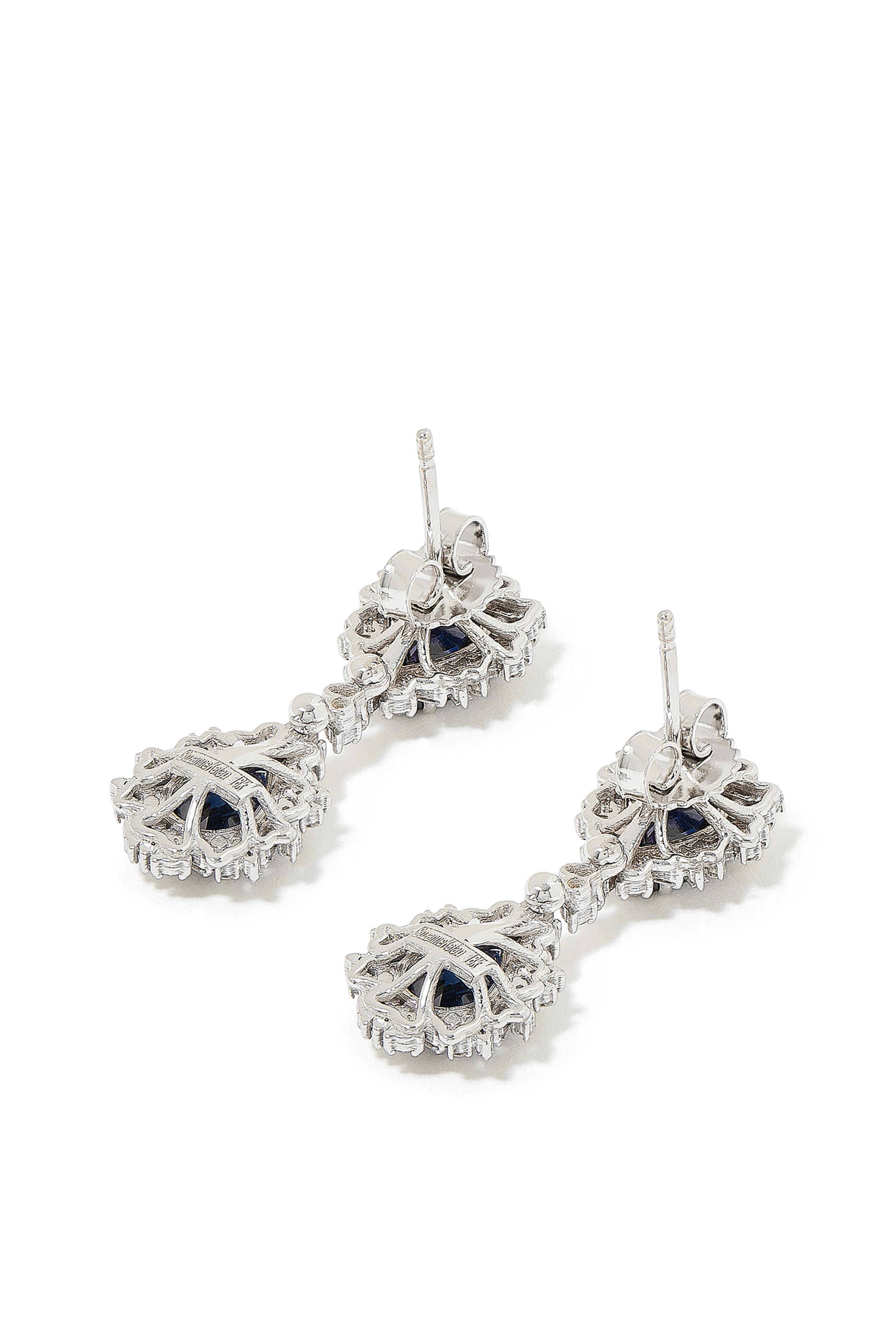 Baguette Drop Earrings, 18k White Gold with Sapphire and Diamonds