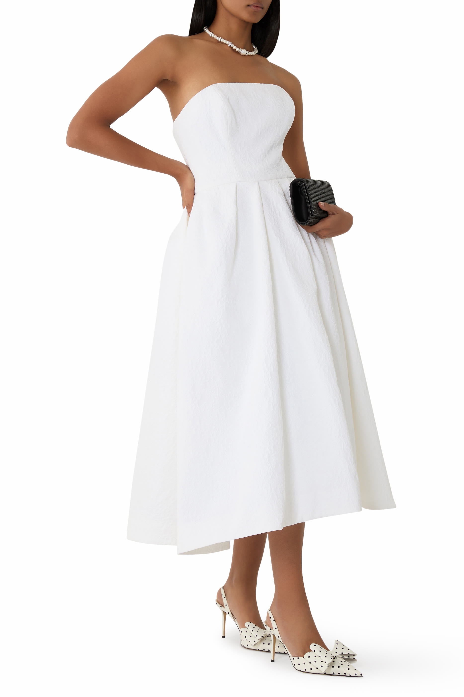 Floral Cloque Strapless Midi Dress