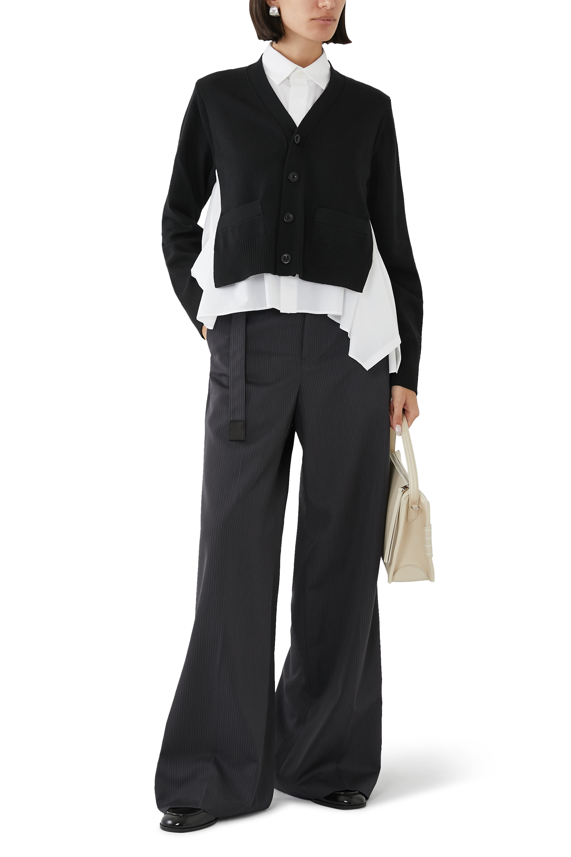 Cotton Poplin x Knit Cardigan