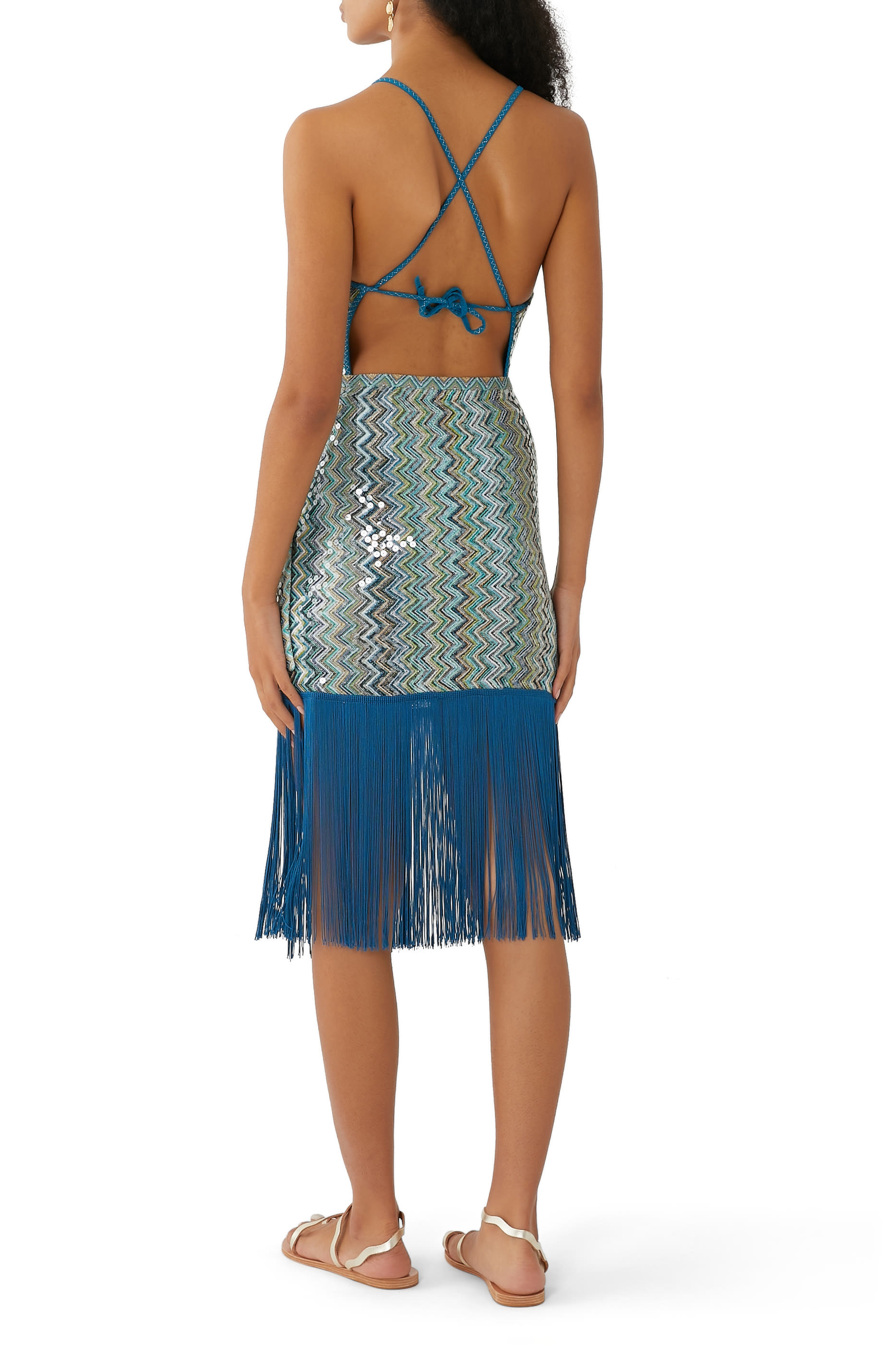Exclusive Mare Chevron Raschel Sequinned Fringed Mini Skirt