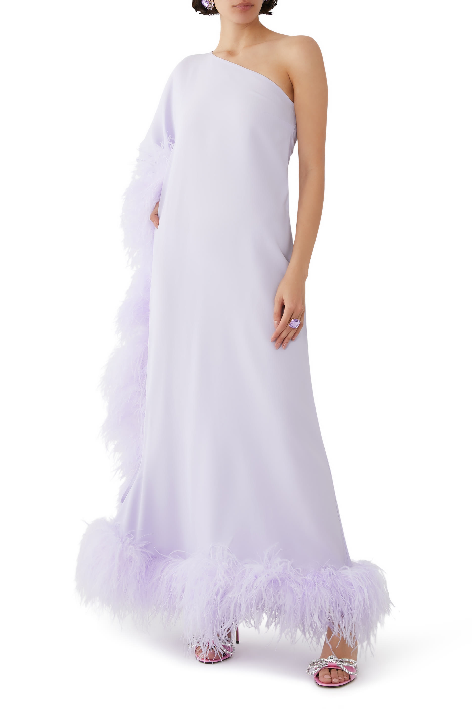 Ubud Feather-Trim Gown