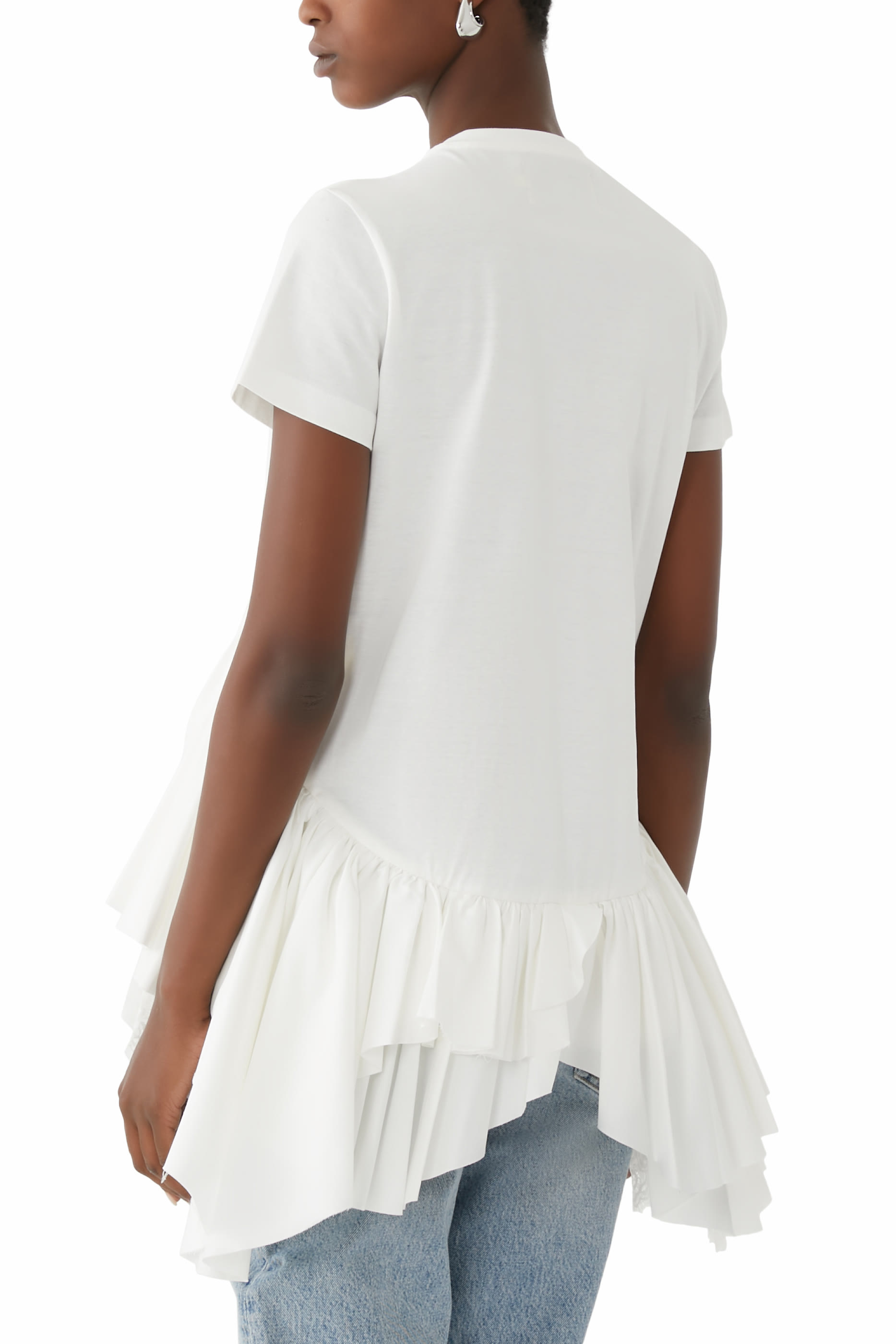 Cap Sleeve T-Shirt with Frill and Lace Hem