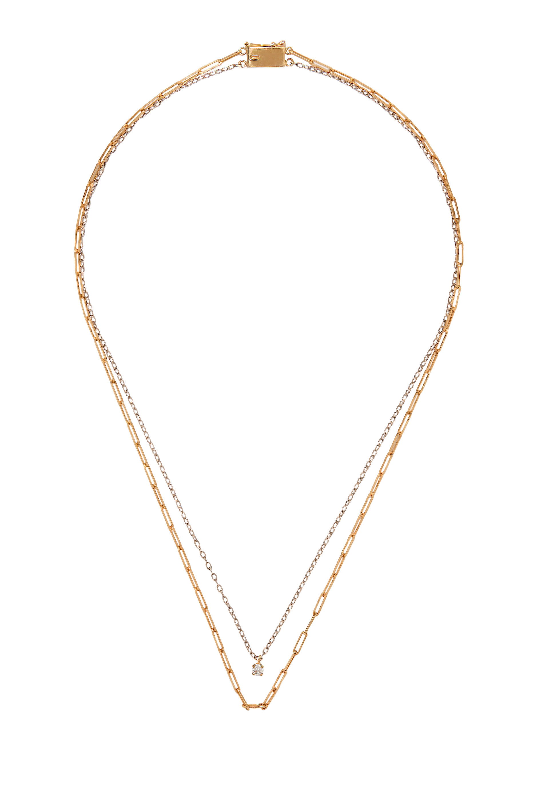 Collier Double Solitaire Necklace, 18k Yellow Gold & Diamond