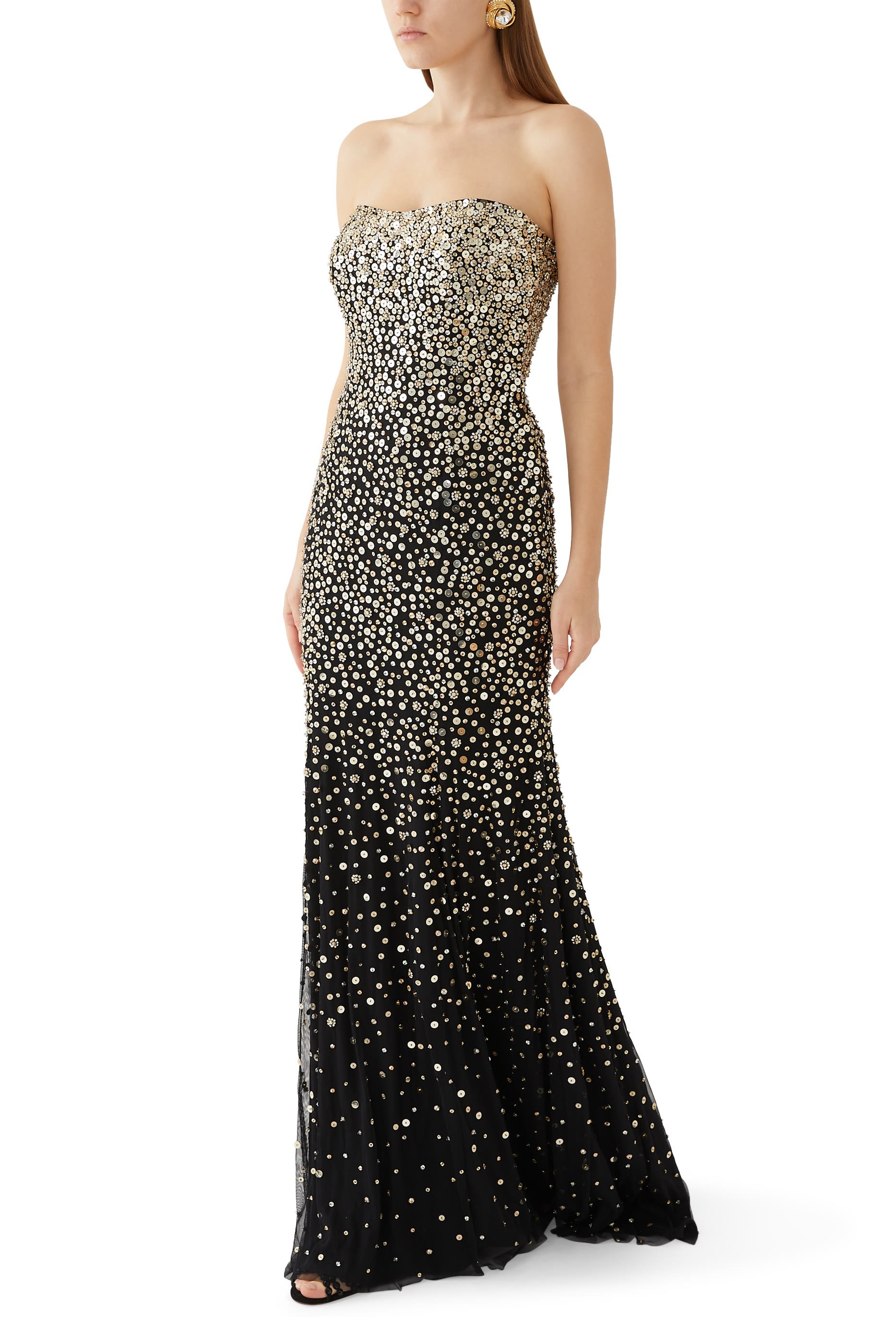 Strapless Sequin-Embellished Gown