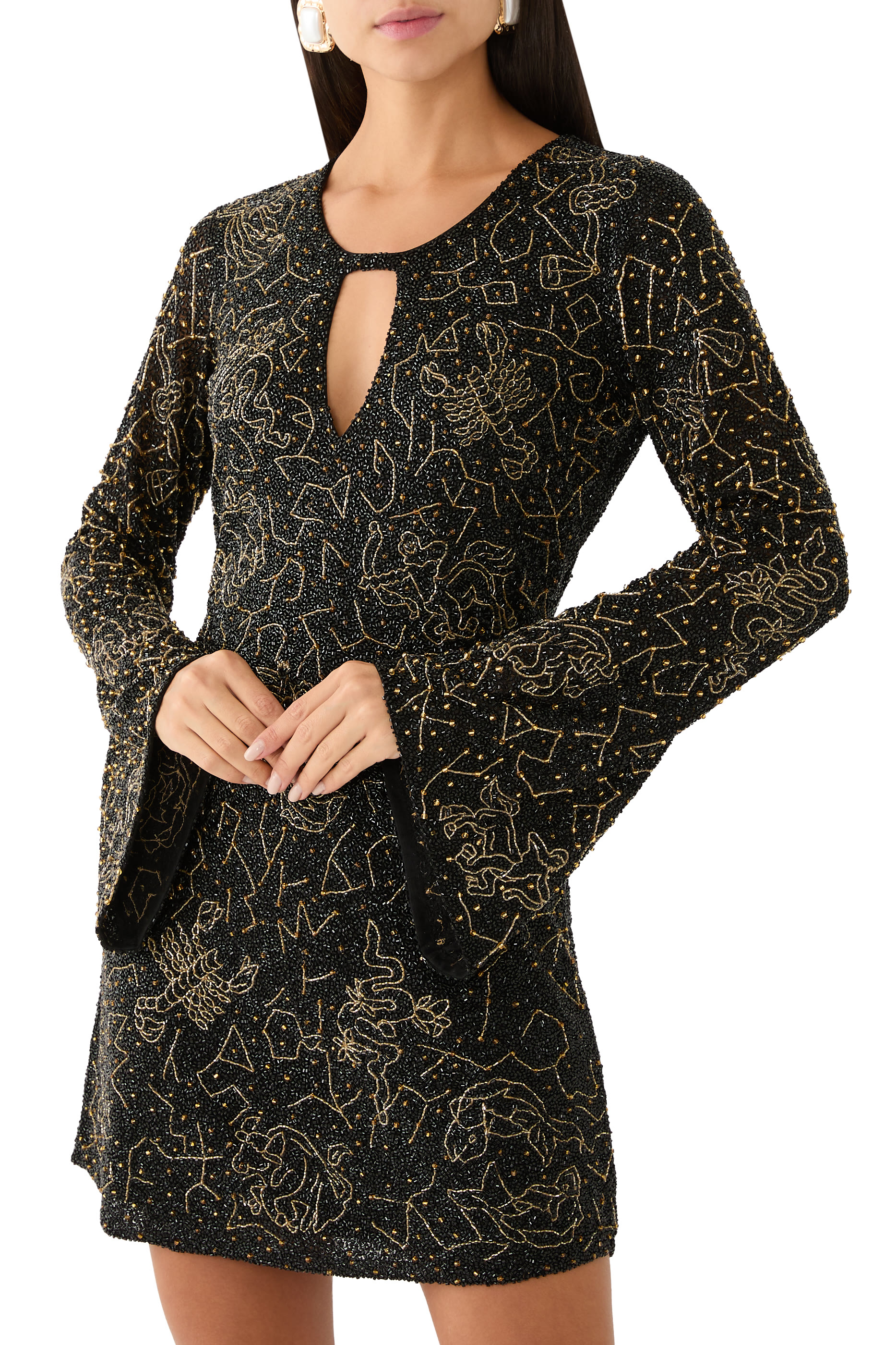  Long Sleeved Chiffon Mini Dress