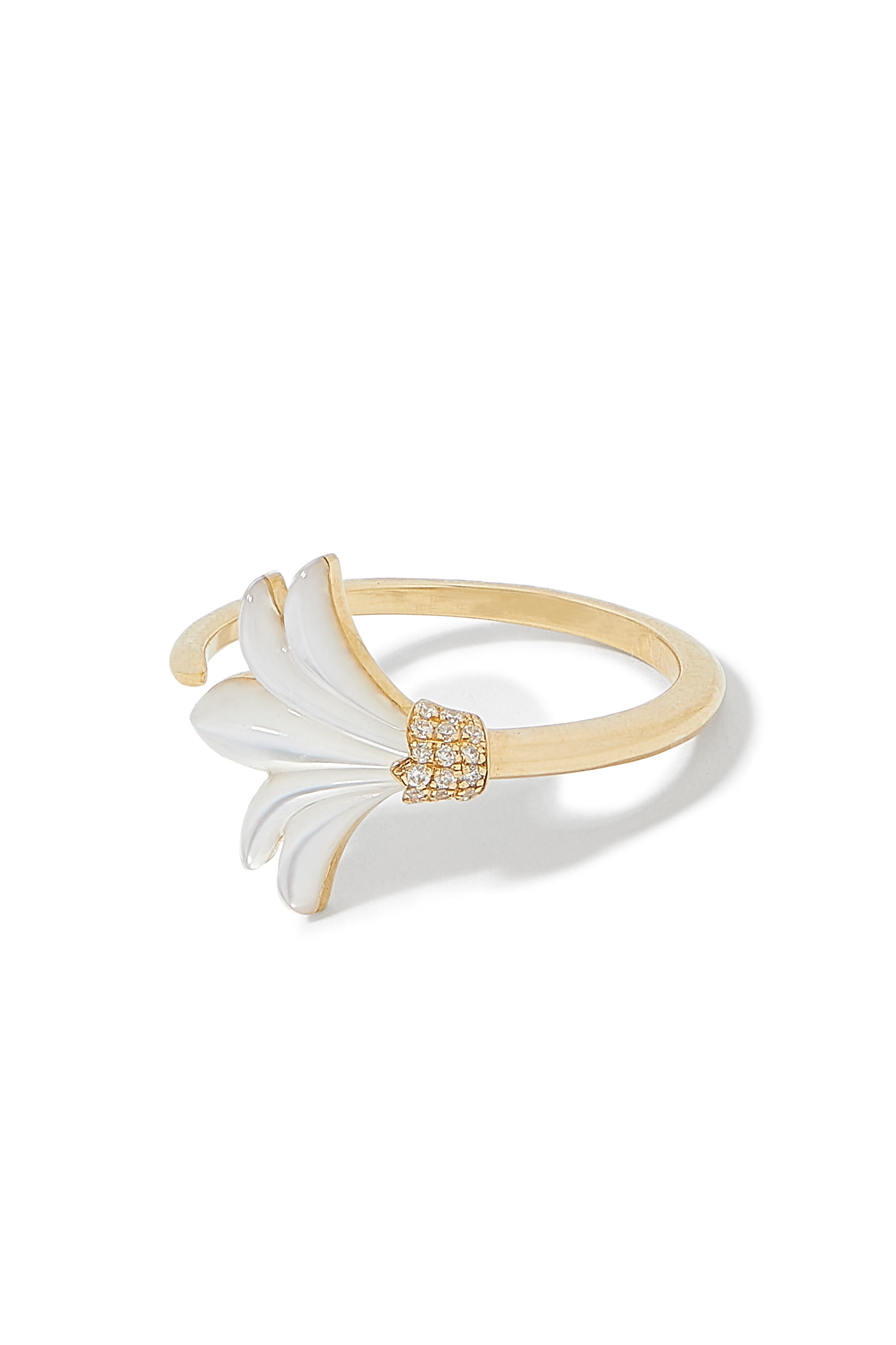 Mini Psychedeliah Vine Ring, 18k Yellow Gold & Diamonds, Mother of Pearl