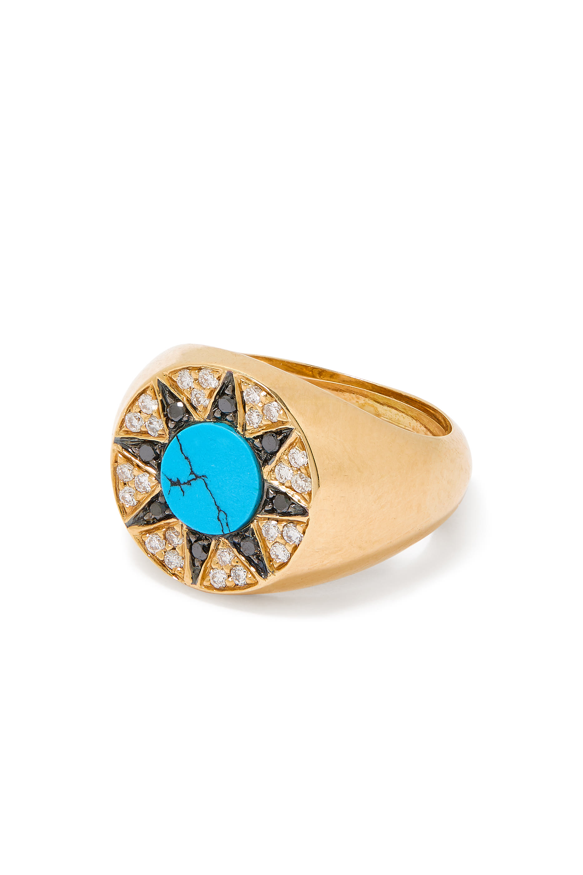 Ibiza Golden Pinky Ring, 18k Yellow Gold with Diamonds & Turquoise