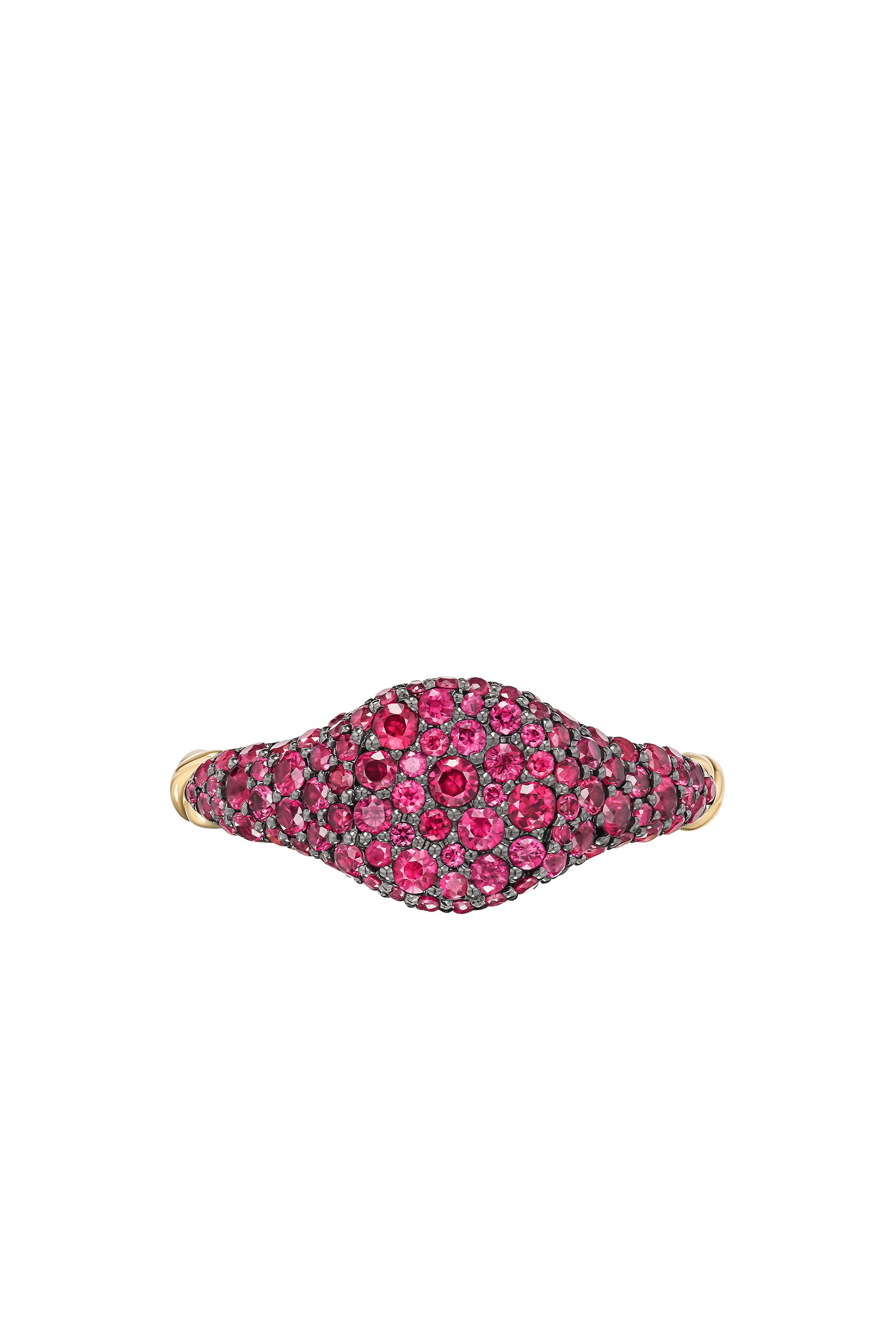 Pinky Petite Pave Ring, 18k Yellow Gold & Rubies