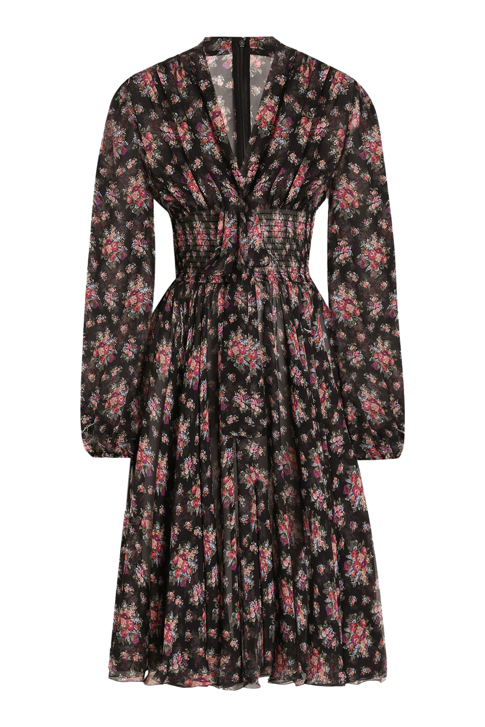 Small Flower Bouquets-Print Chiffon Dress