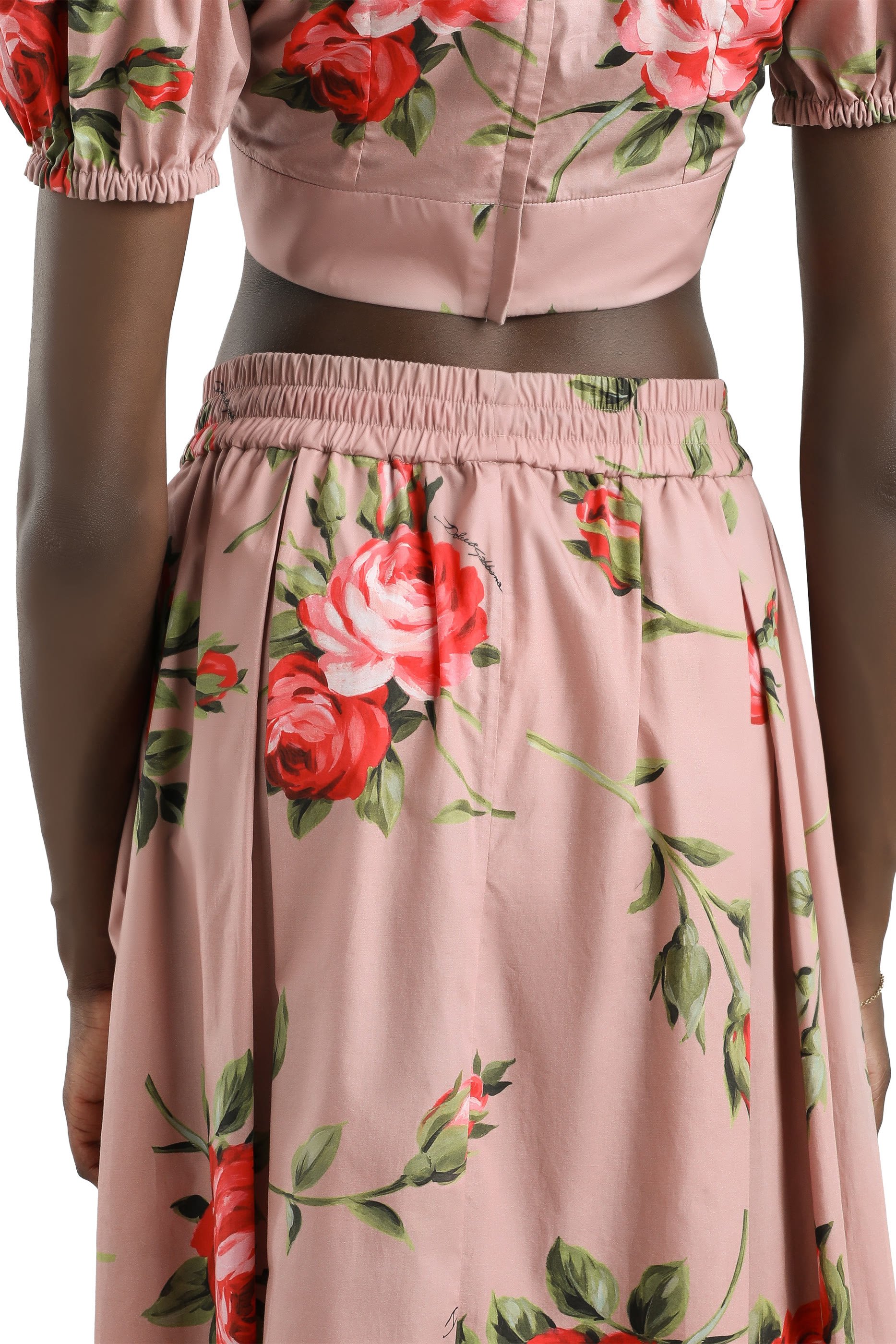 Rose Bouquet-Print Midi Skirt