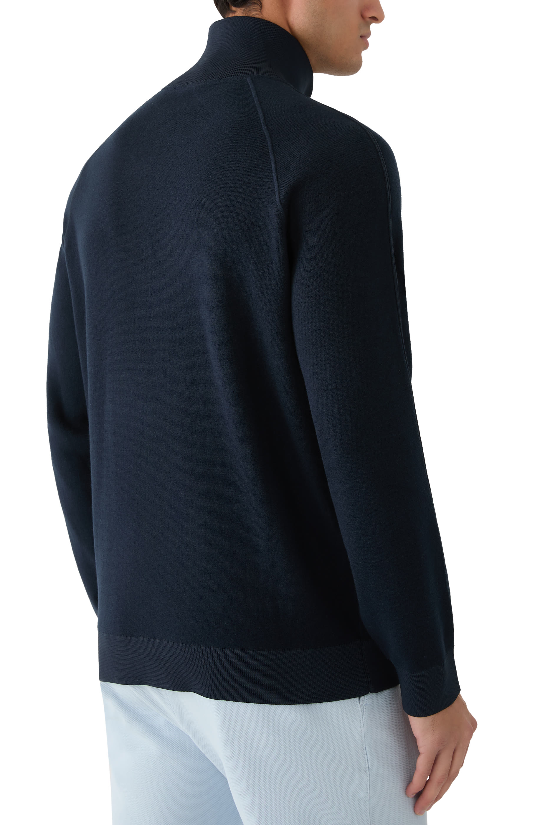 Zip-Up Cardigan in Cotton and Virgin Wool