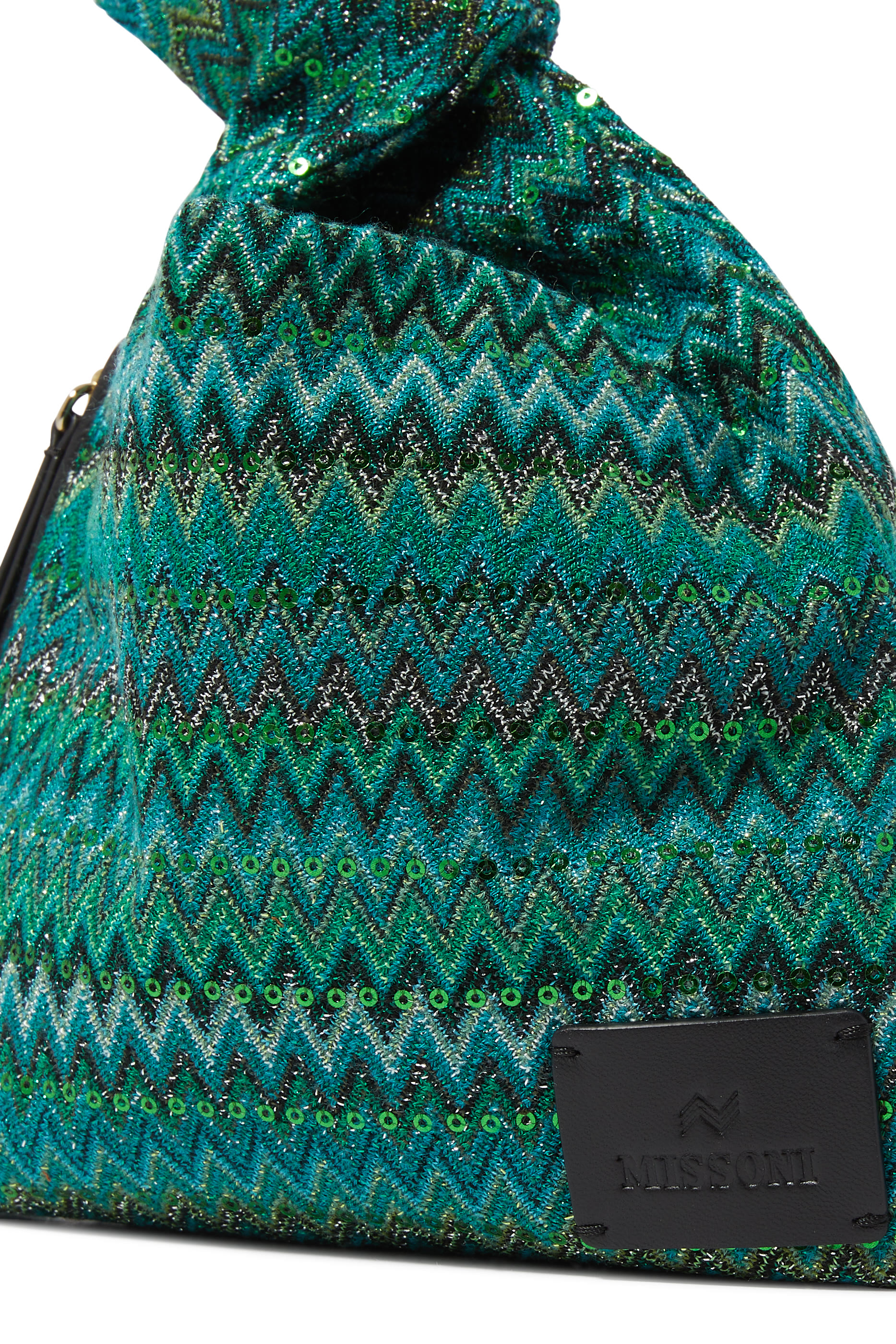 Exclusive Chevron Raschel Sequinned Knot Bag