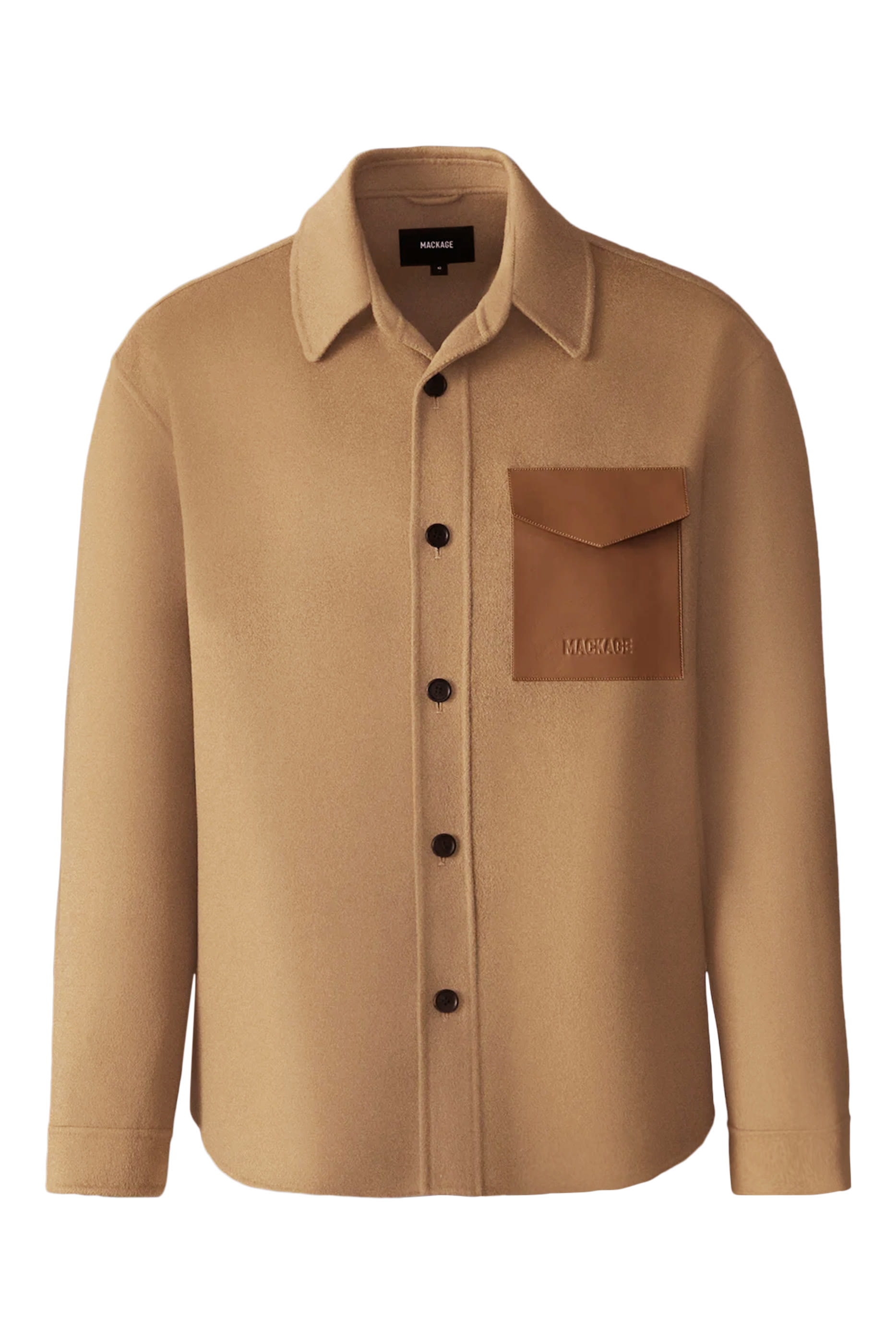 Emmanuel Double-Face Wool Overshirt with Leather Patch Pocket