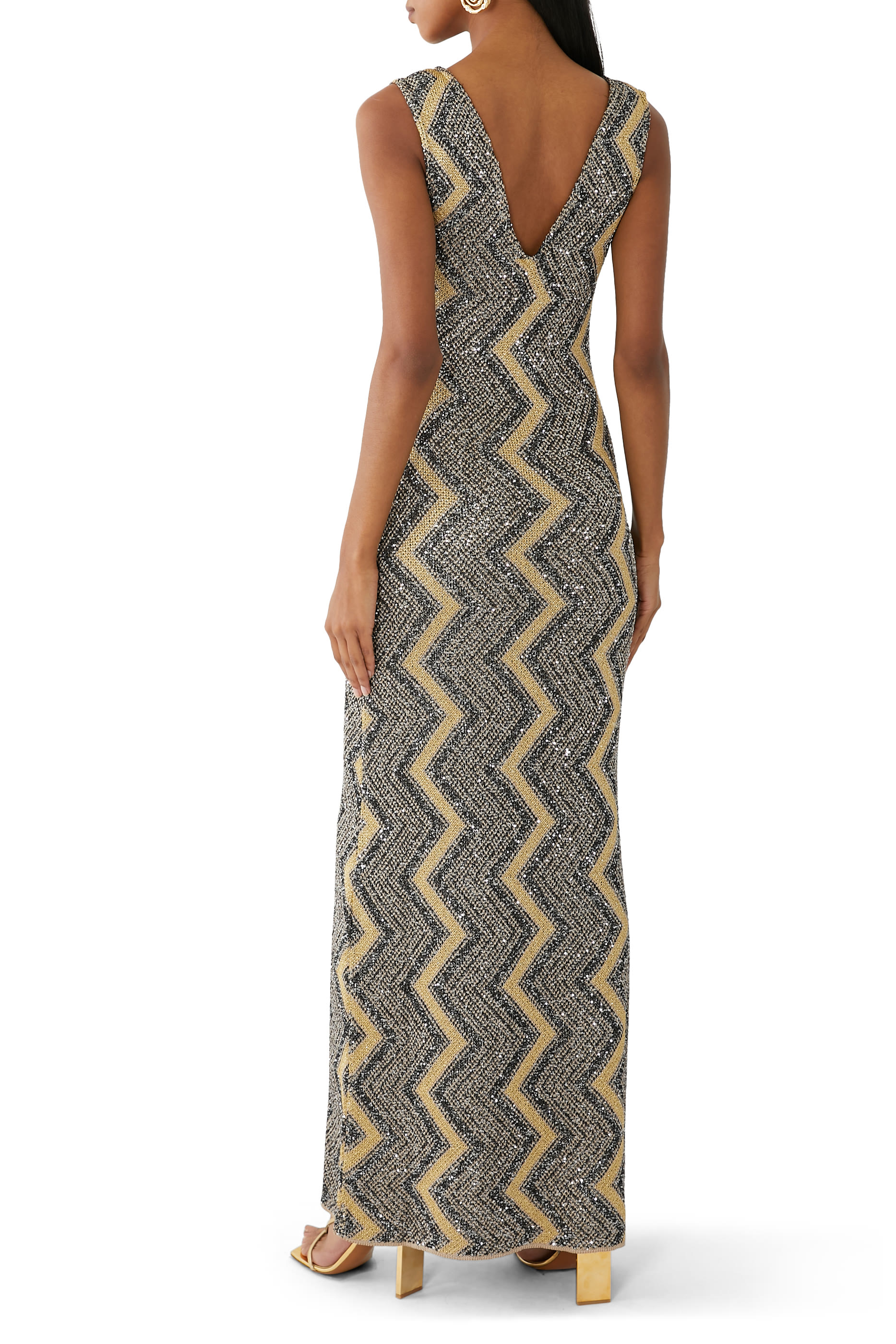 Macro Chevron Viscose Lame' Maxi Dress