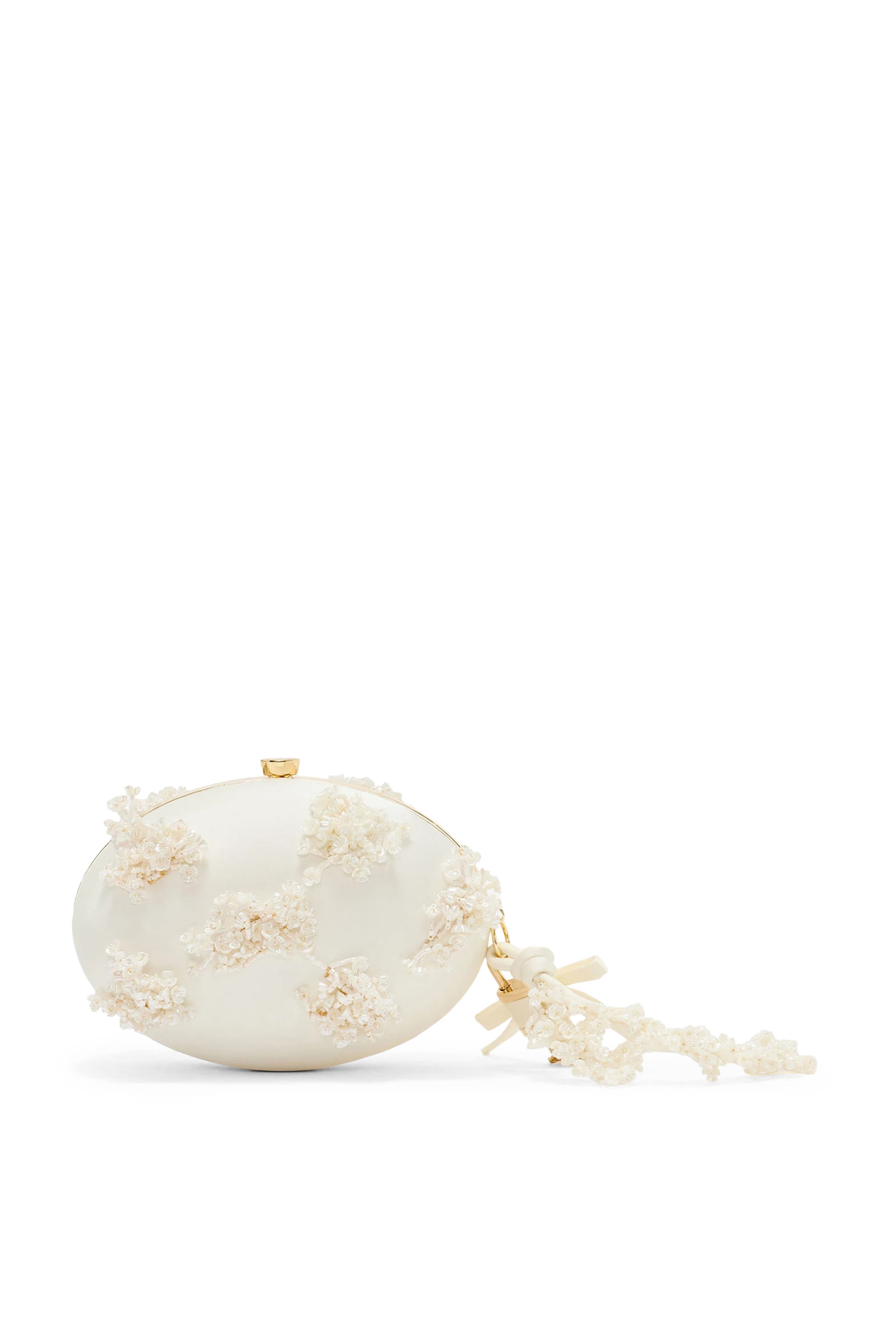 Satin Floral Beaded Oval Clutch