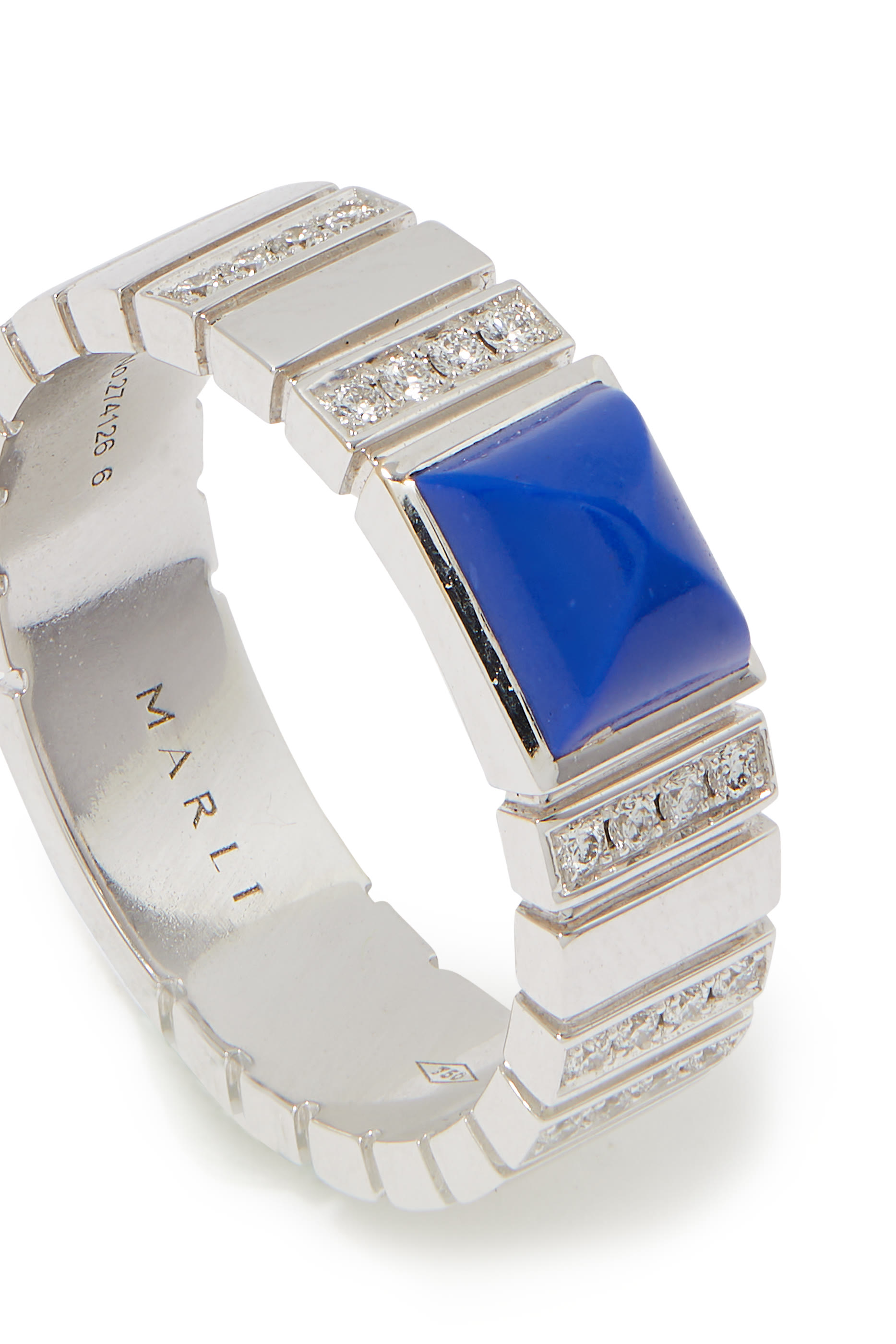 Cleo 2 Link Ring, 18k White Gold with Lapis Lazuli & Diamonds