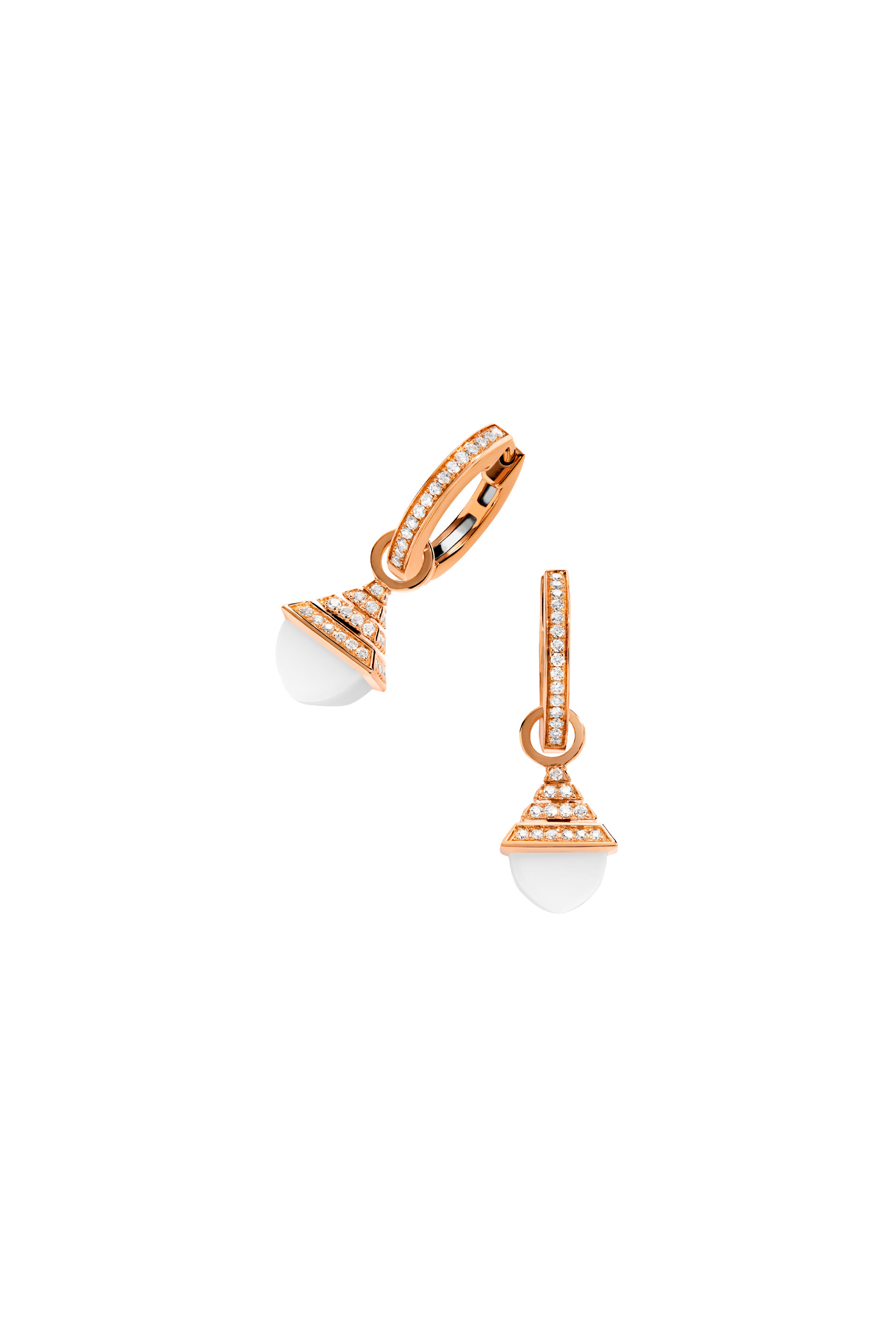 Cleo Mini Rev Drop Earrings, 18k Rose Gold with White Agate & Diamonds