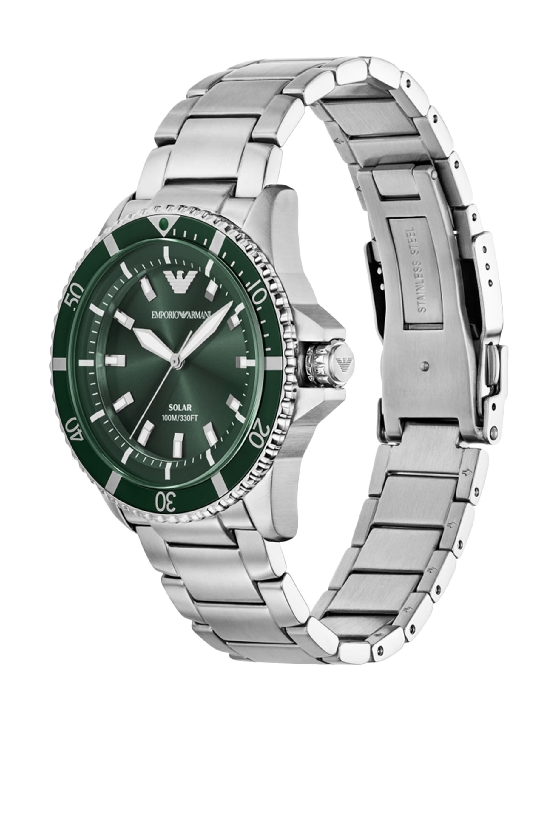 World Explorer Solar-Powered Three-Hand Stainless Steel Watch