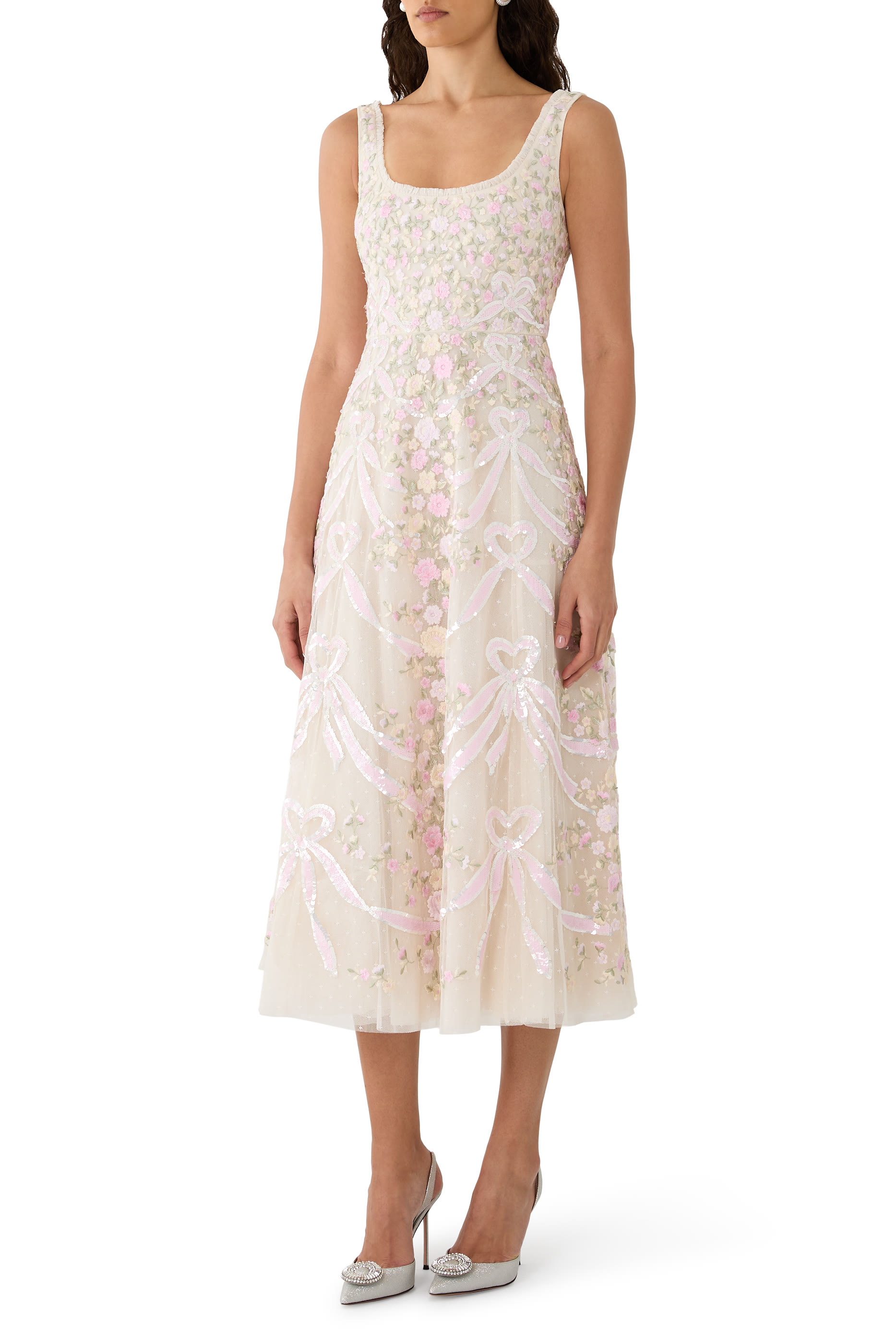 Ribbon Heart Scoop Neck Ballerina Dress