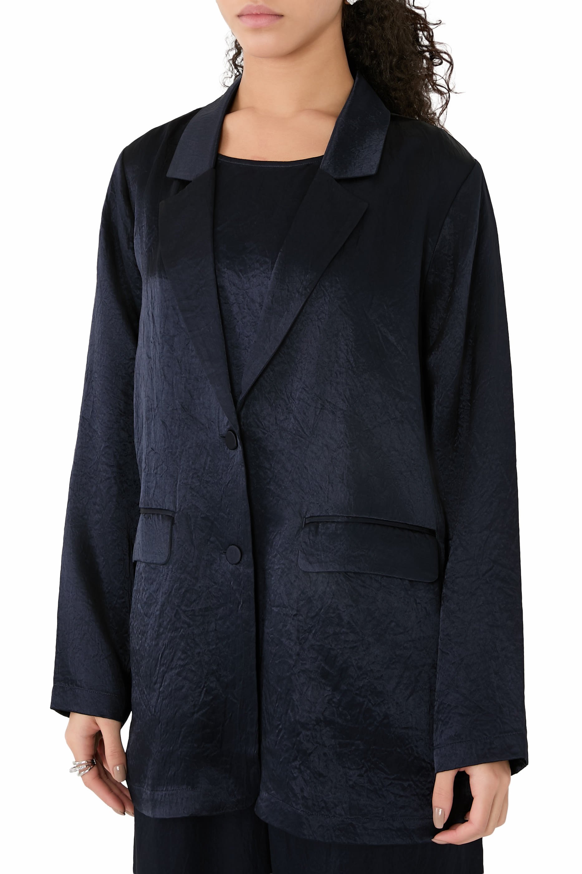 Textured Satin Long Blazer